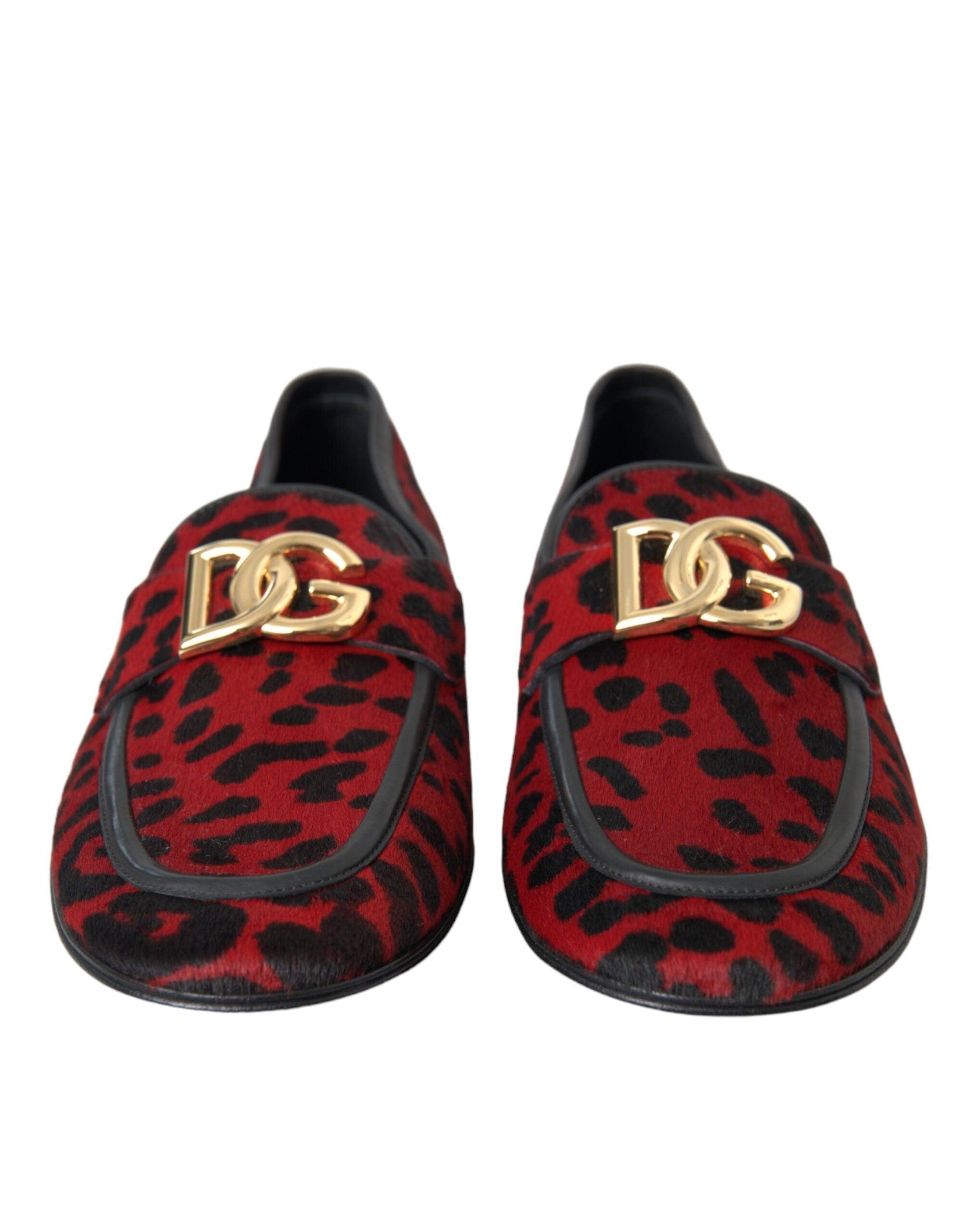 Dolce & Gabbana Red Black Leopard DG Loafers Formal Men Shoes - Arichezz.store