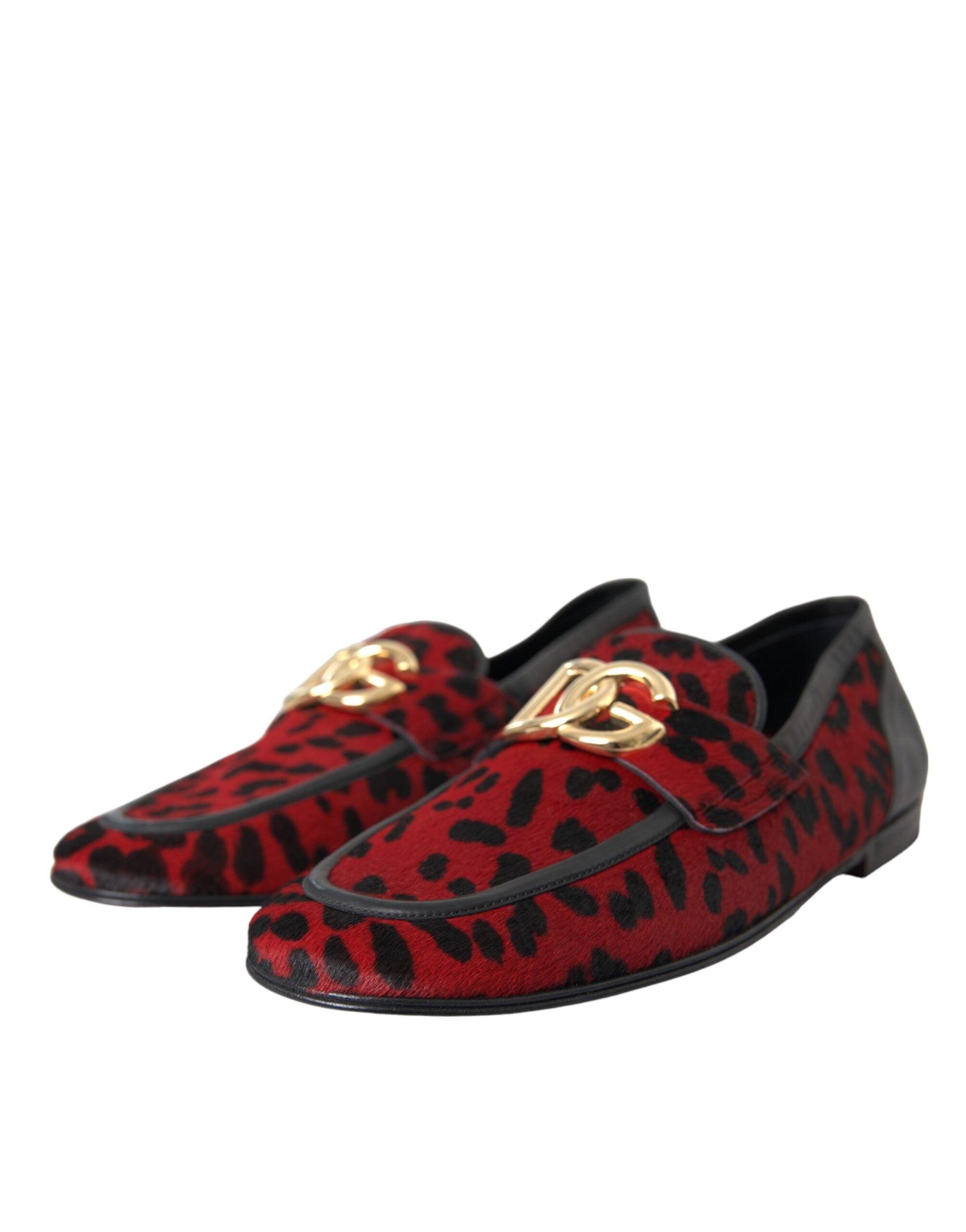 Dolce & Gabbana Red Black Leopard DG Loafers Formal Men Shoes - Arichezz.store