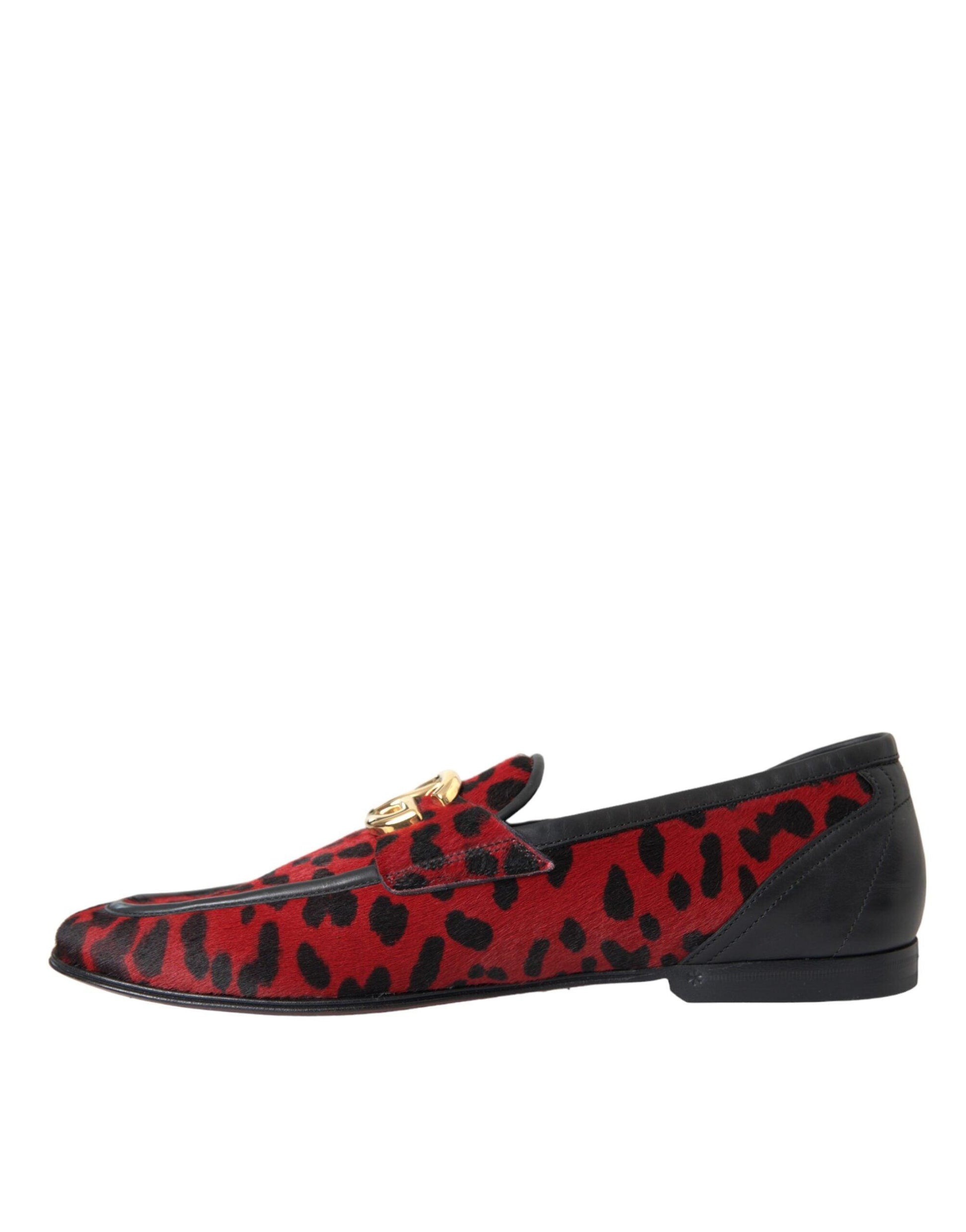 Dolce & Gabbana Red Black Leopard DG Loafers Formal Men Shoes - Arichezz.store