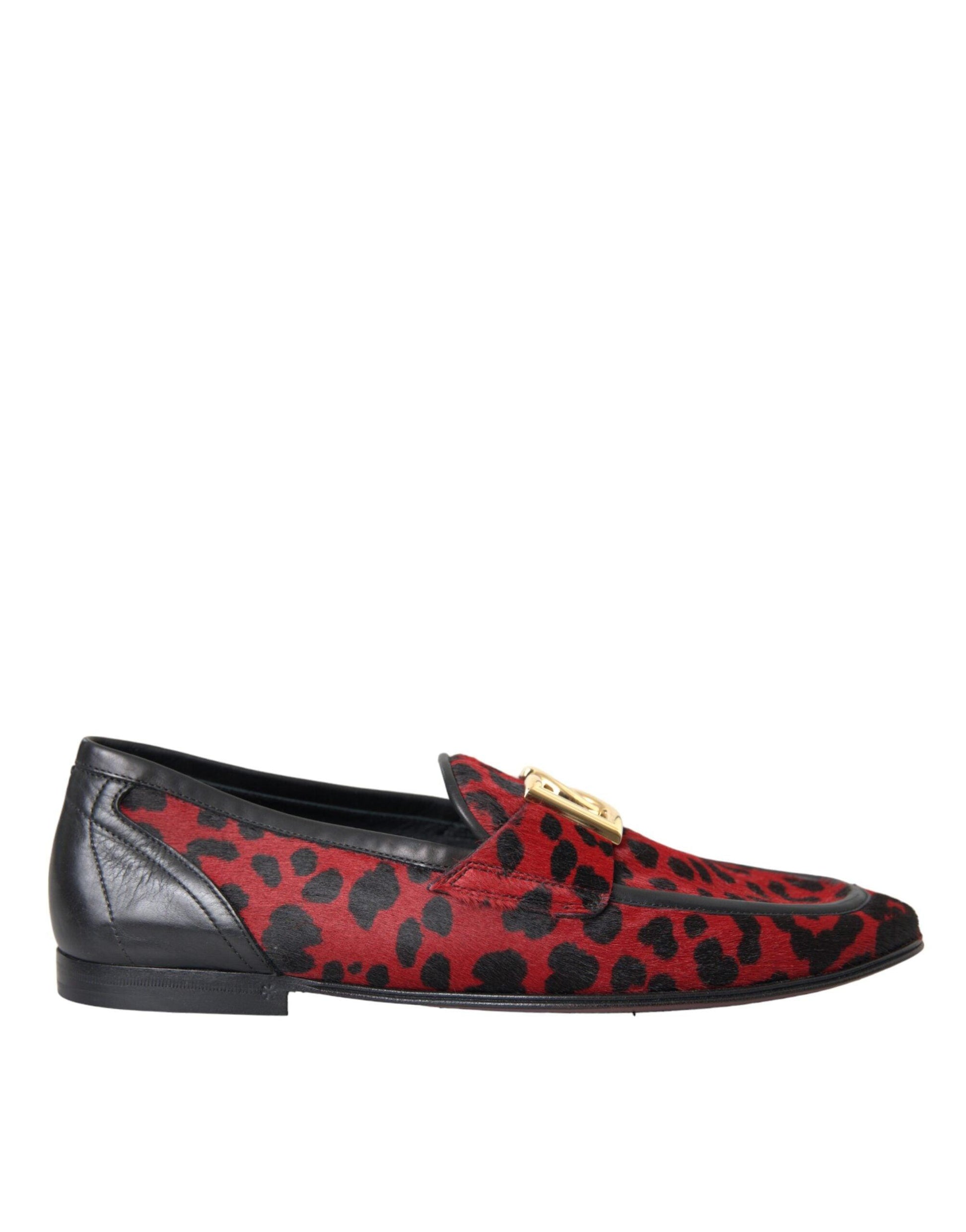 Dolce & Gabbana Red Black Leopard DG Loafers Formal Men Shoes - Arichezz.store