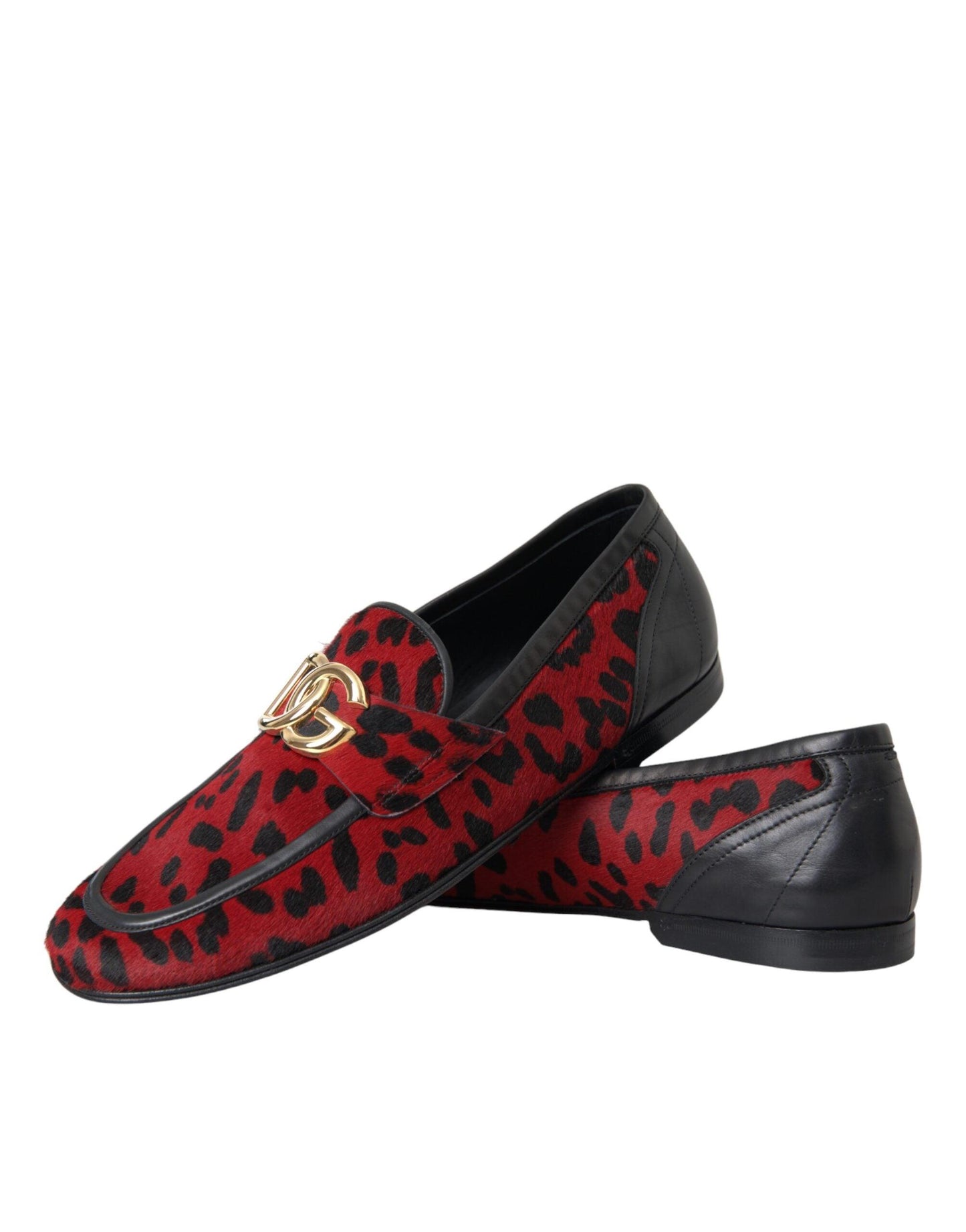 Dolce & Gabbana Red Black Leopard DG Loafers Formal Men Shoes - Arichezz.store