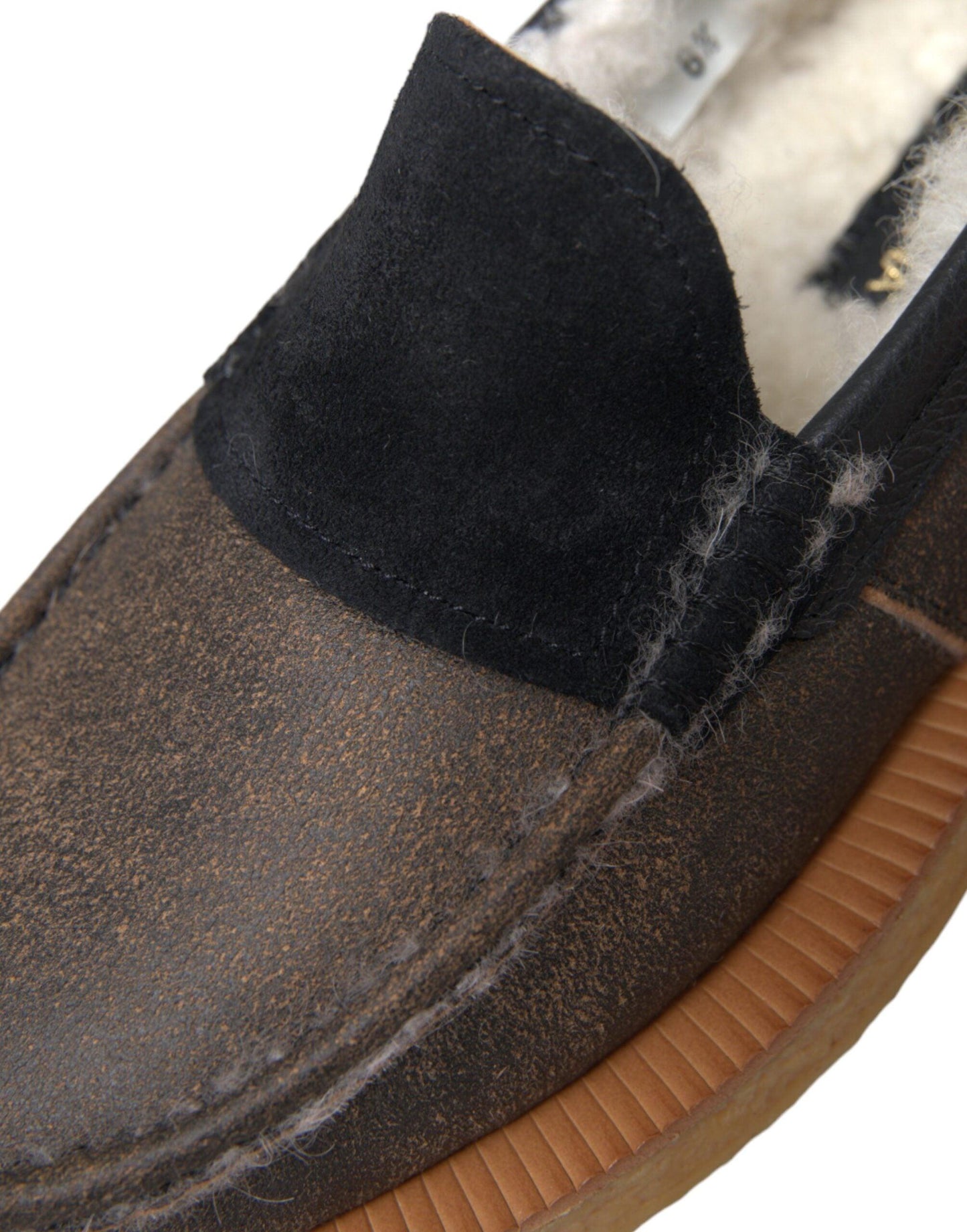 Dolce & Gabbana Brown Black Fur Leather Loafers Men Shoes - Arichezz.store