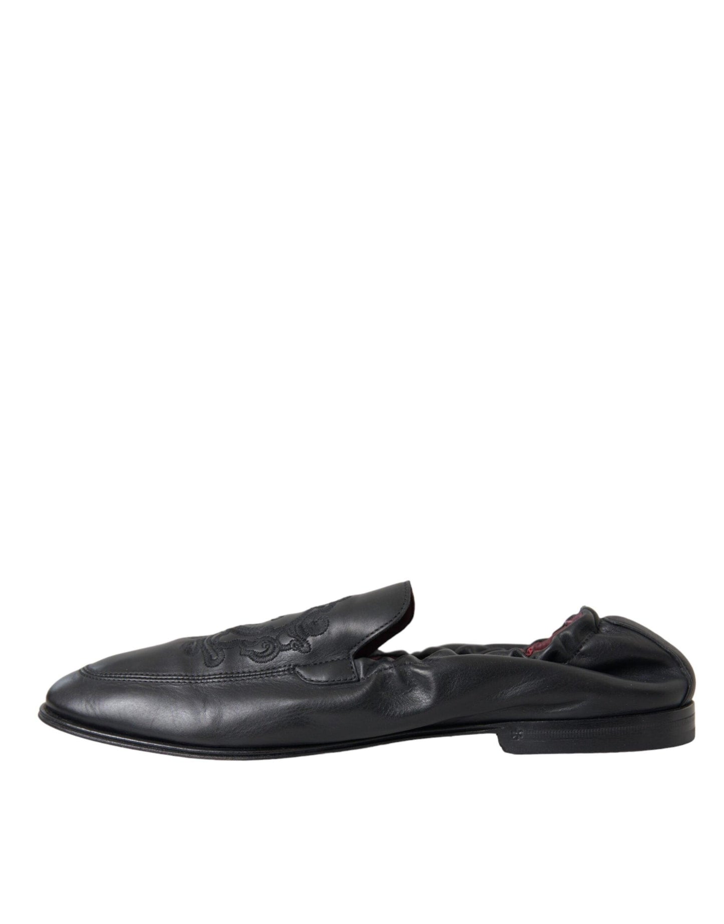 Dolce & Gabbana Black Logo Embroidered Leather Loafer Men Dress Shoes - Arichezz.store