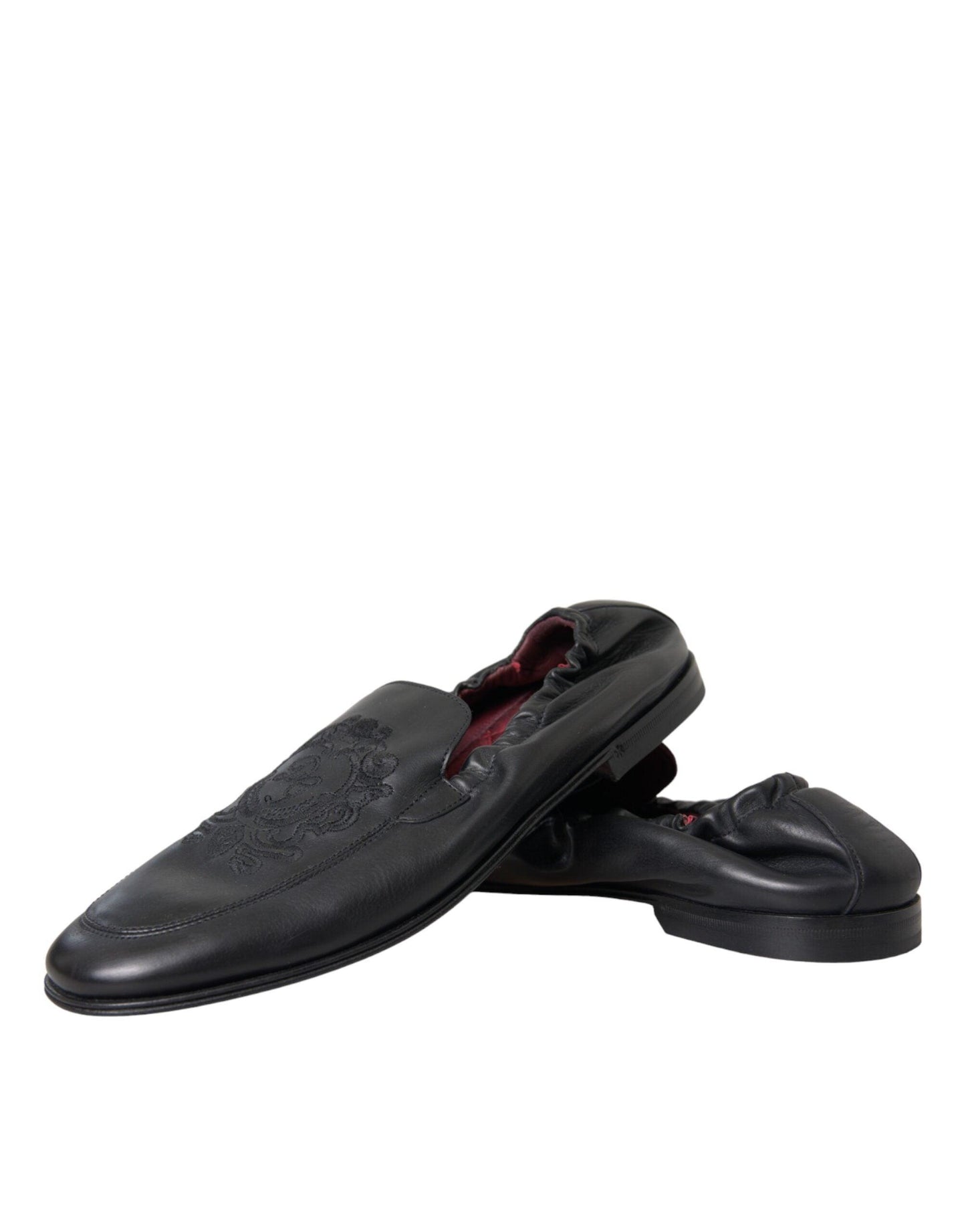 Dolce & Gabbana Black Logo Embroidered Leather Loafer Men Dress Shoes - Arichezz.store