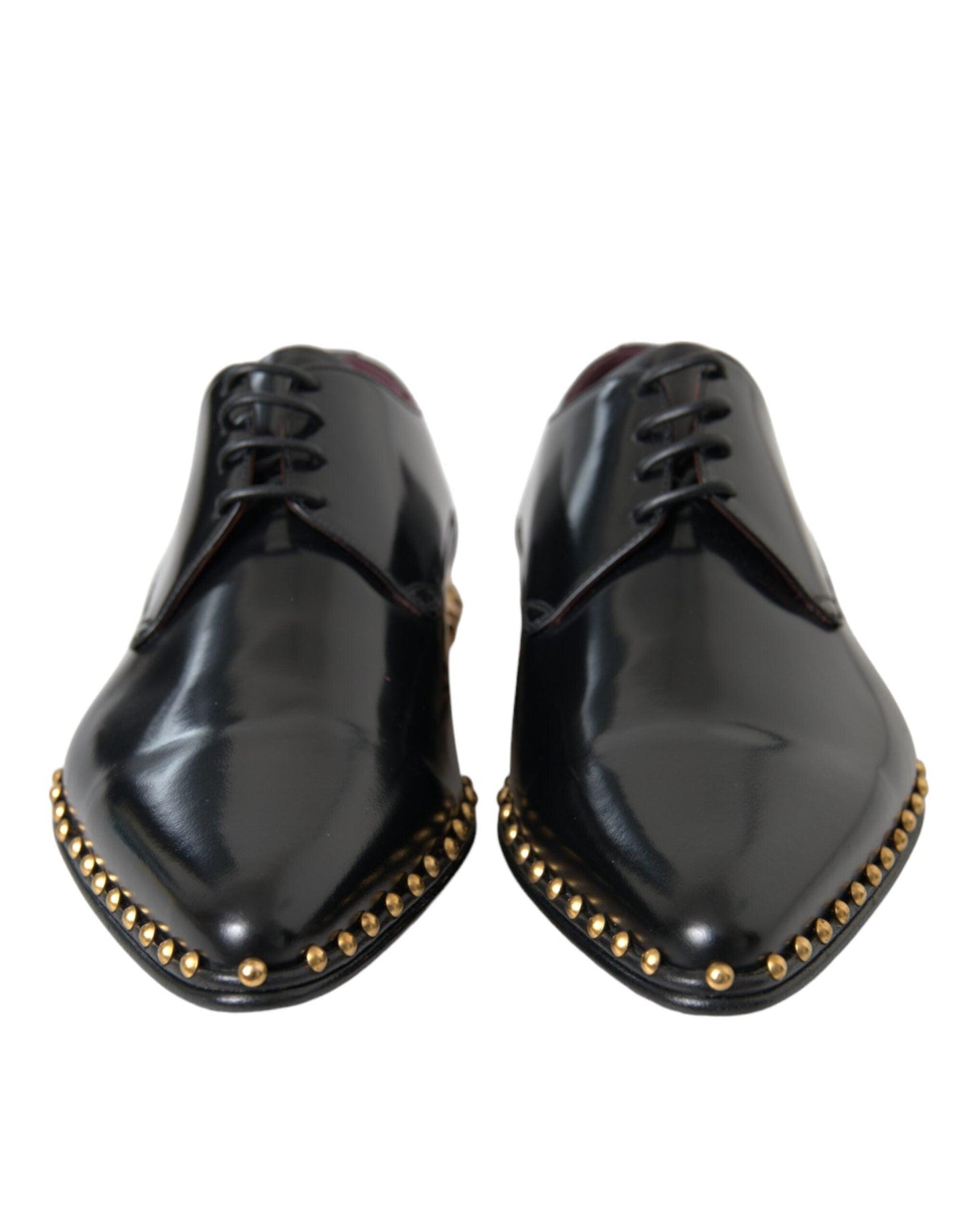 Dolce & Gabbana Black Leather Gold Studded Derby Dress Shoes - Arichezz.store