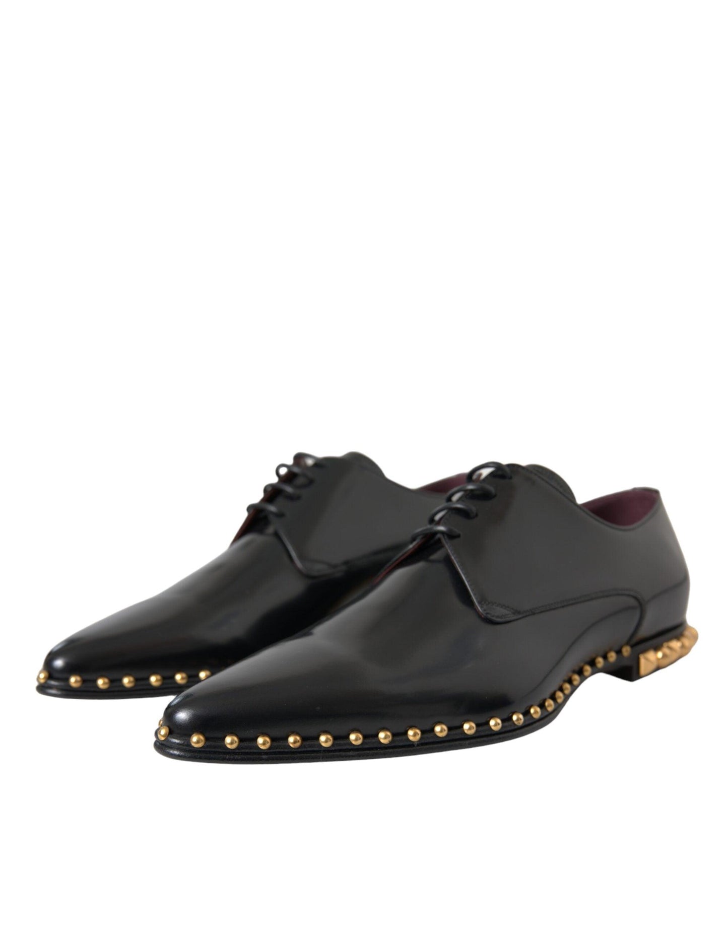 Dolce & Gabbana Black Leather Gold Studded Derby Dress Shoes - Arichezz.store