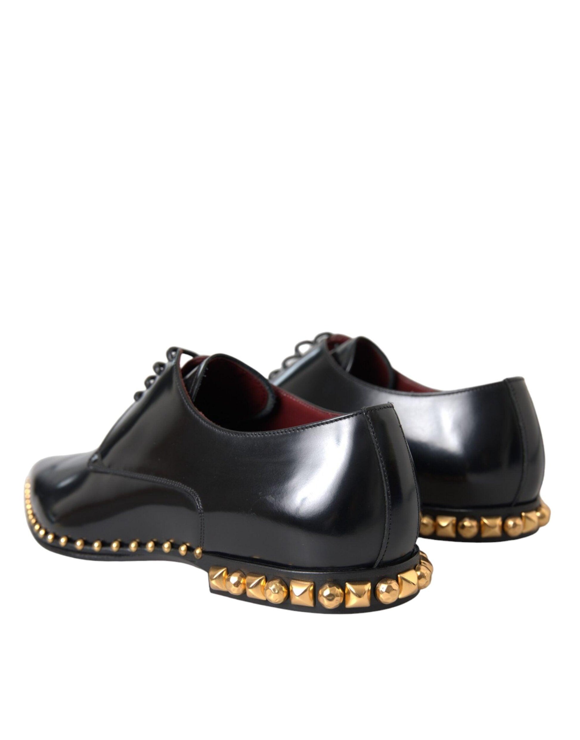 Dolce & Gabbana Black Leather Gold Studded Derby Dress Shoes - Arichezz.store