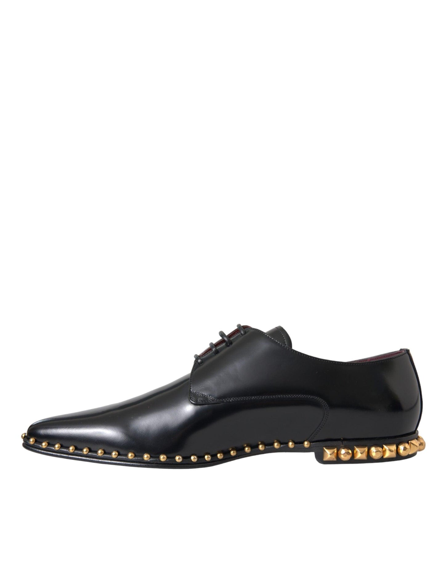 Dolce & Gabbana Black Leather Gold Studded Derby Dress Shoes - Arichezz.store