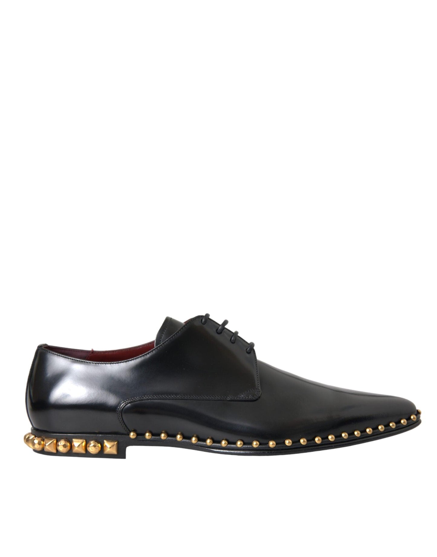 Dolce & Gabbana Black Leather Gold Studded Derby Dress Shoes - Arichezz.store