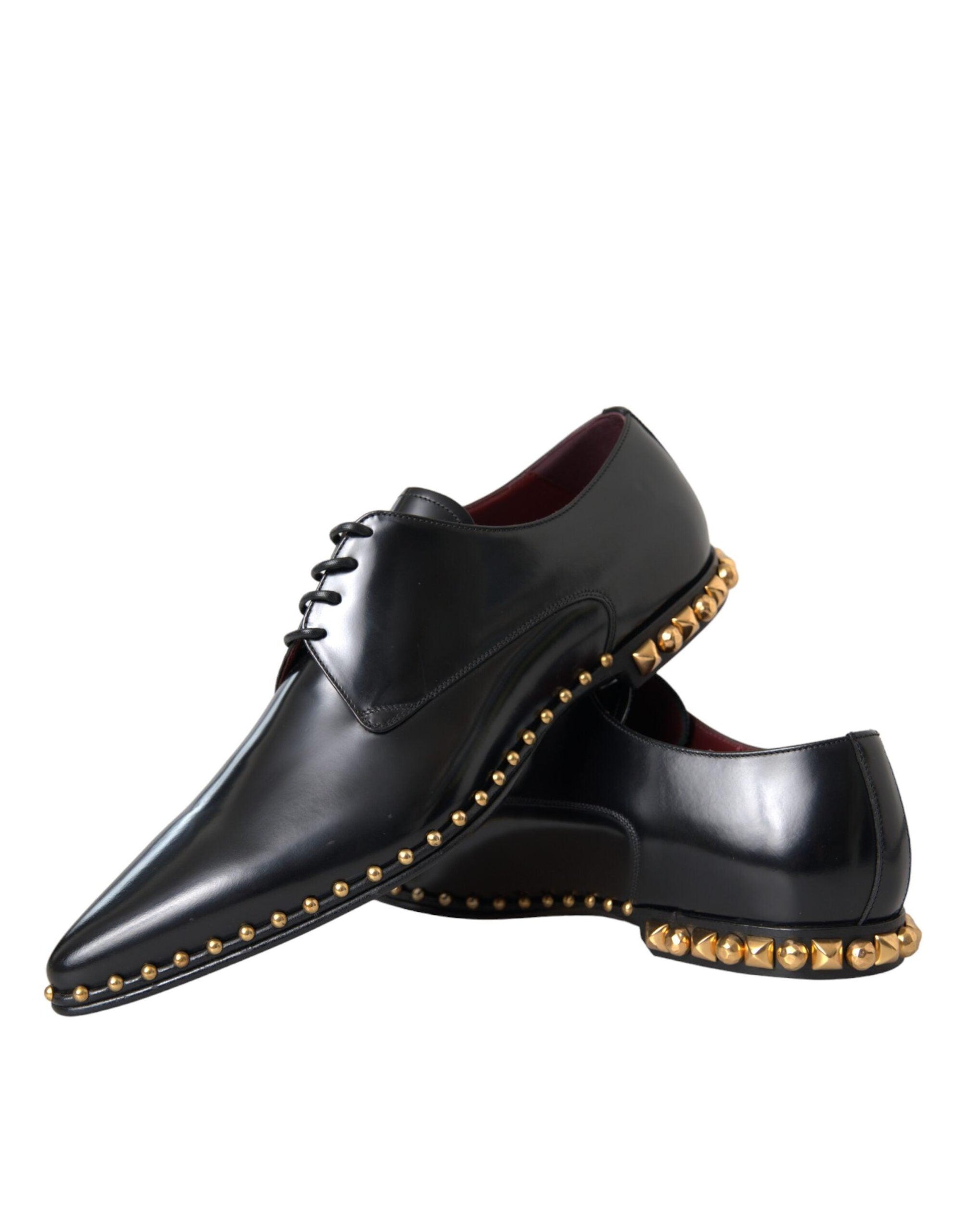 Dolce & Gabbana Black Leather Gold Studded Derby Dress Shoes - Arichezz.store