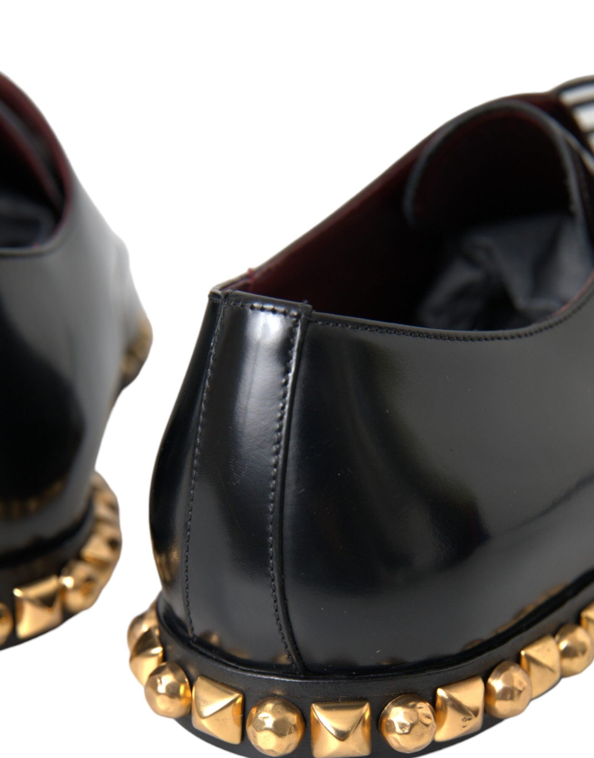 Dolce & Gabbana Black Leather Gold Studded Derby Dress Shoes - Arichezz.store