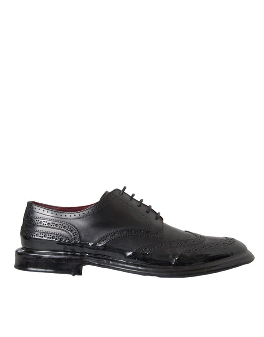 Dolce & Gabbana Black Leather Oxford Wingtip Formal Men Shoes - Arichezz.store