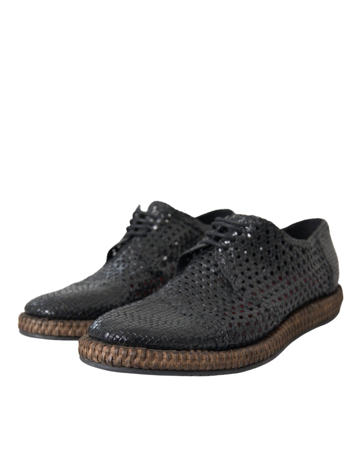 Dolce & Gabbana Black Woven Goat Leather Lace Up Derby Shoes - Arichezz.store