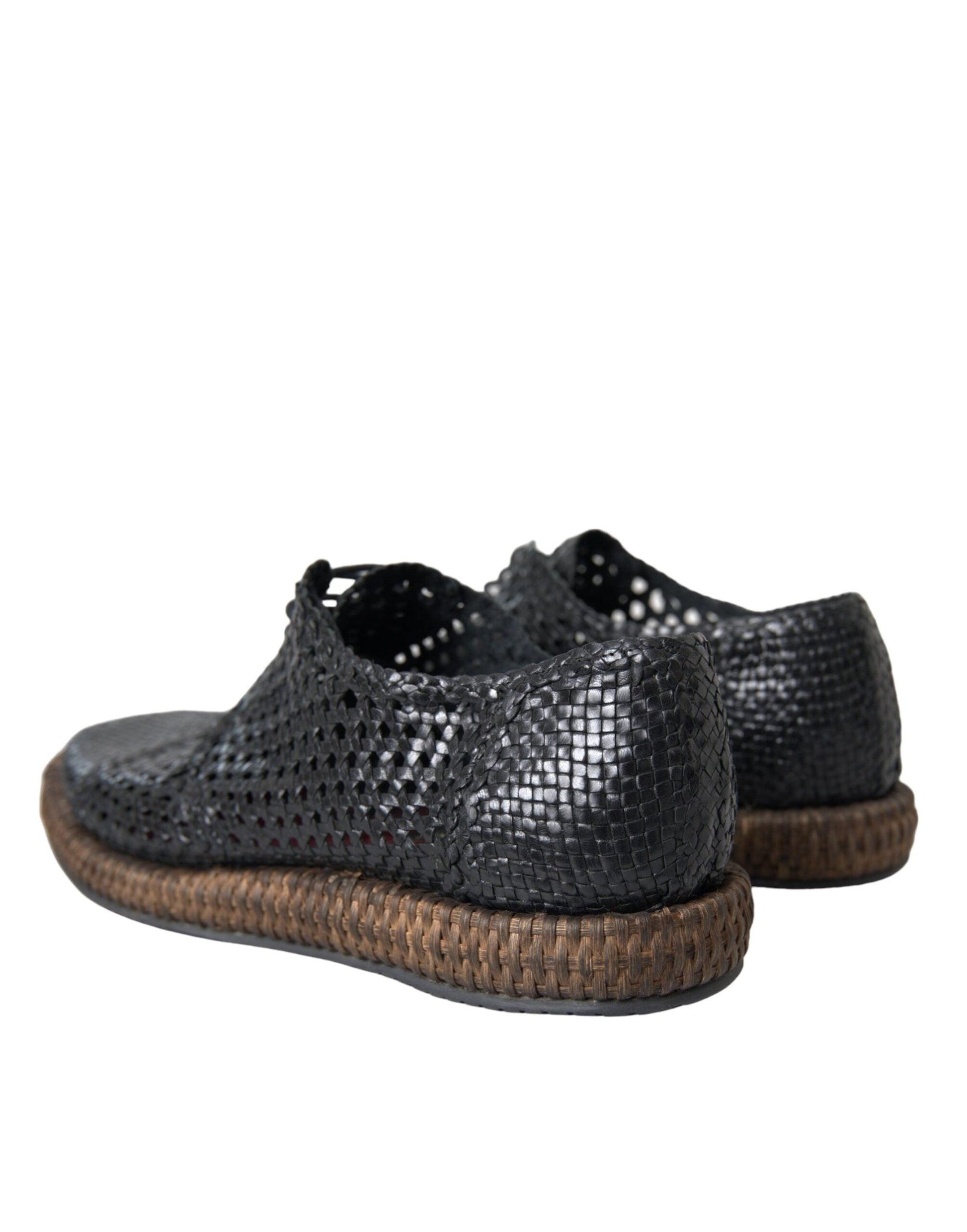 Dolce & Gabbana Black Woven Goat Leather Lace Up Derby Shoes - Arichezz.store