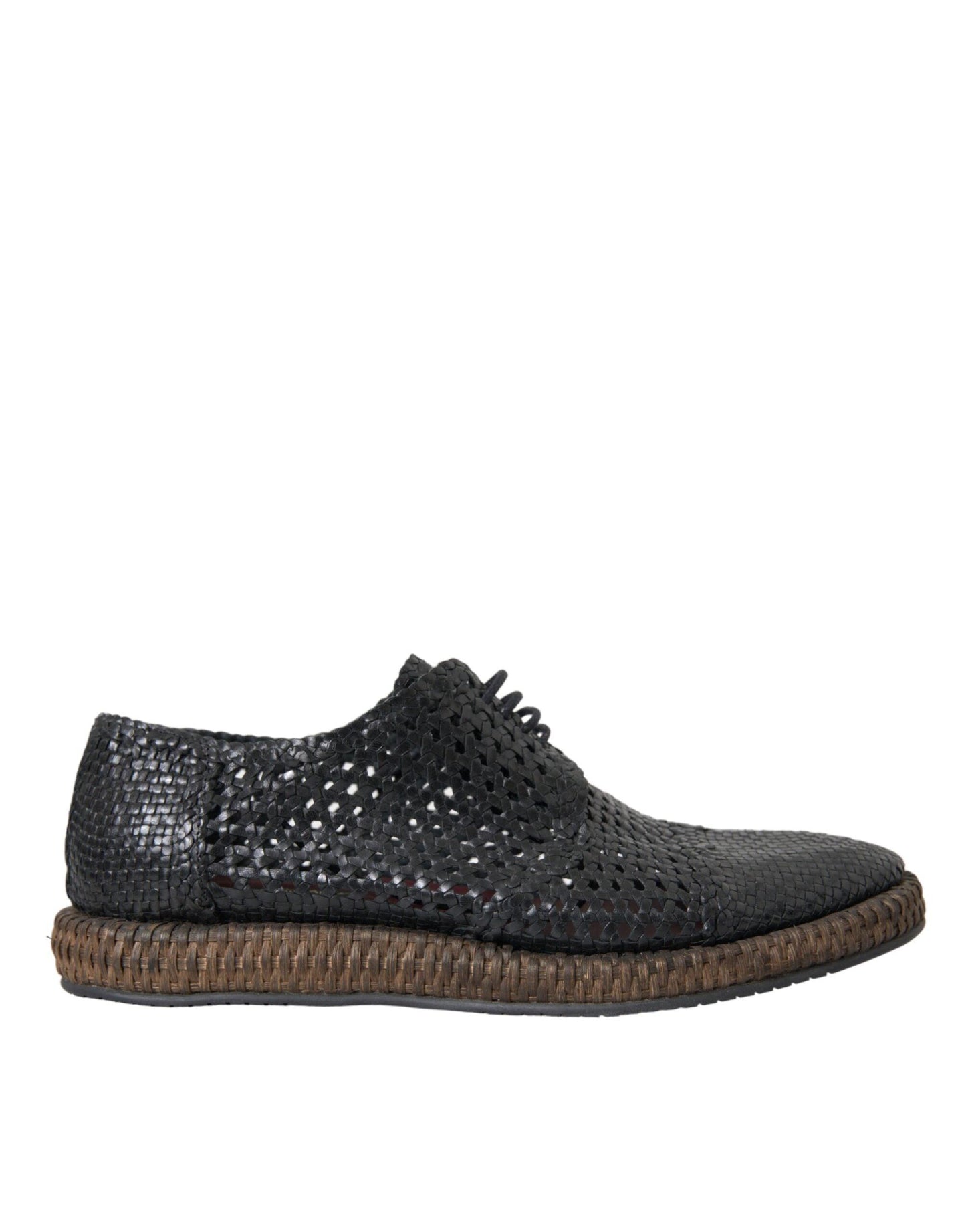 Dolce & Gabbana Black Woven Goat Leather Lace Up Derby Shoes - Arichezz.store