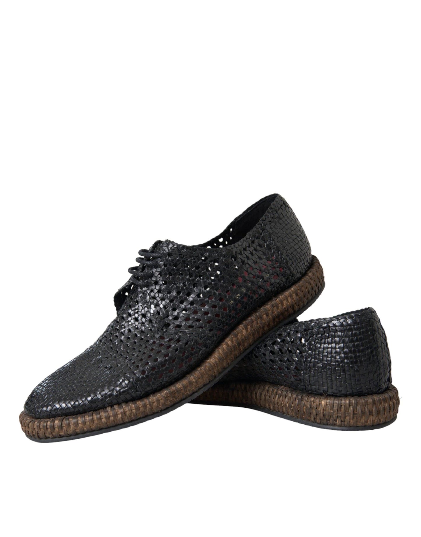 Dolce & Gabbana Black Woven Goat Leather Lace Up Derby Shoes - Arichezz.store