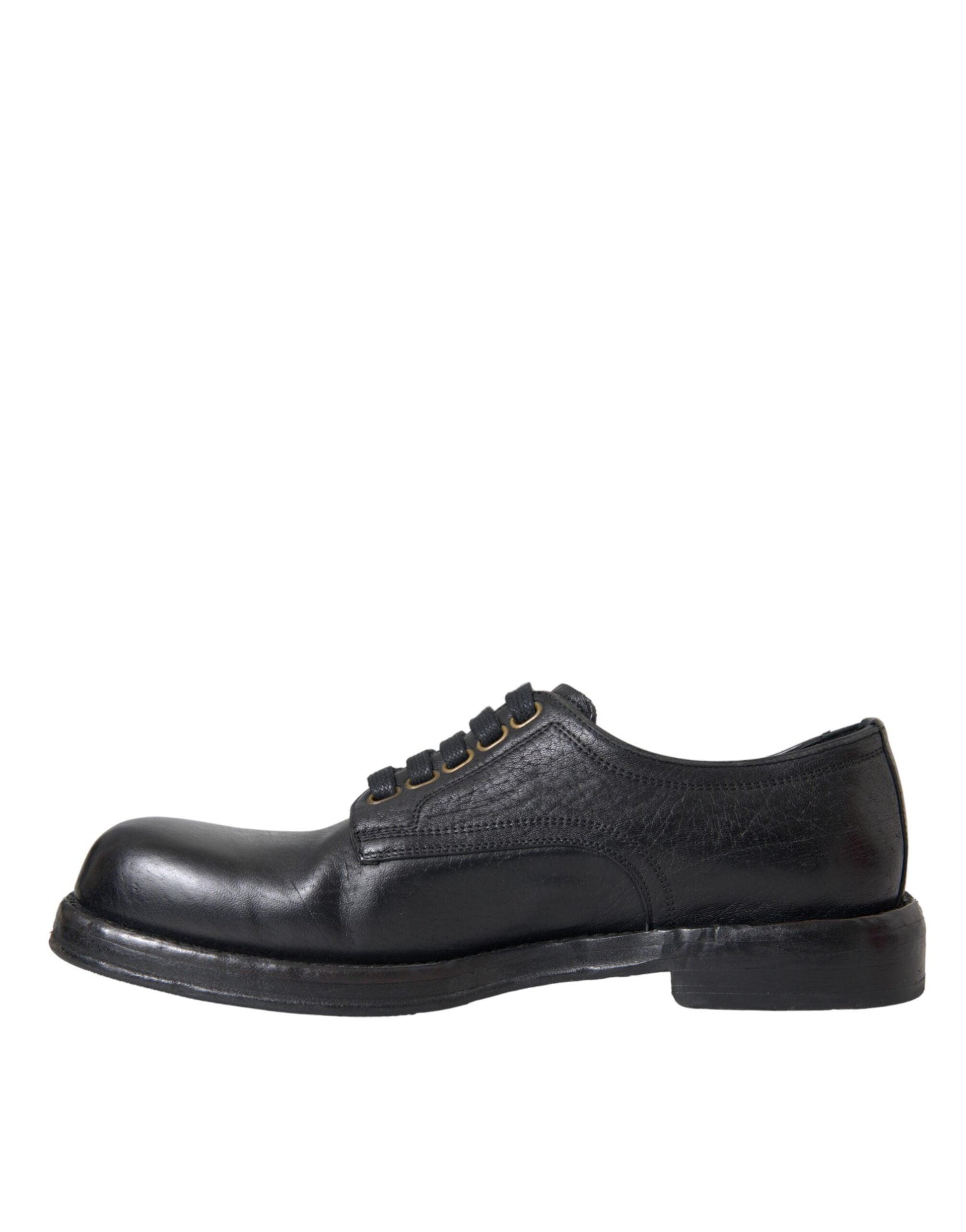 Dolce & Gabbana Black Horse Leather Derby Men Dress Shoes - Arichezz.store