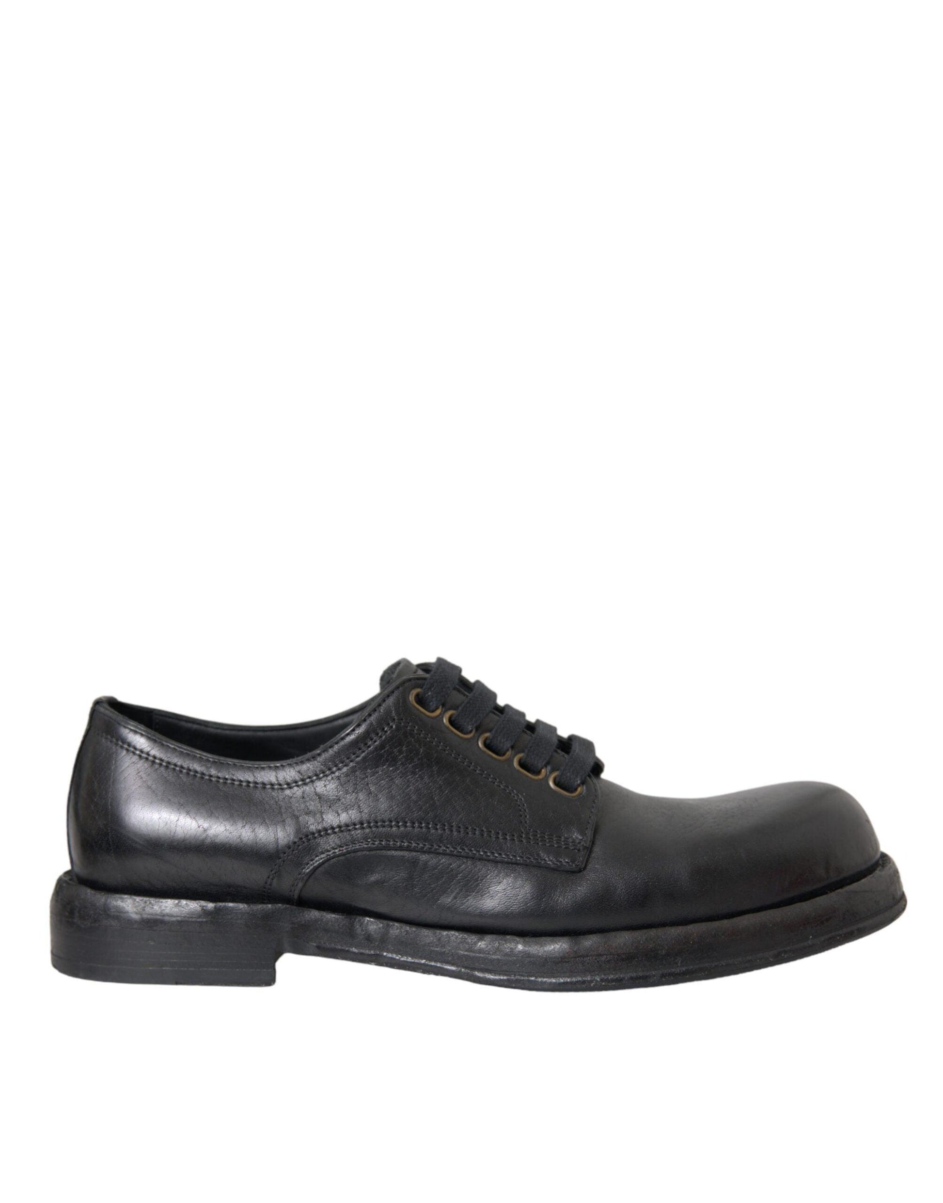 Dolce & Gabbana Black Horse Leather Derby Men Dress Shoes - Arichezz.store