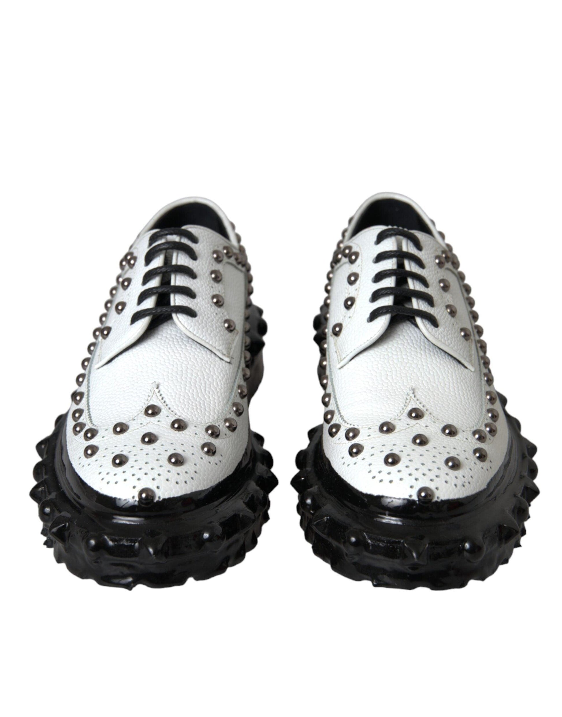 Dolce & Gabbana Black White Embellished Derby Formal Shoes - Arichezz.store