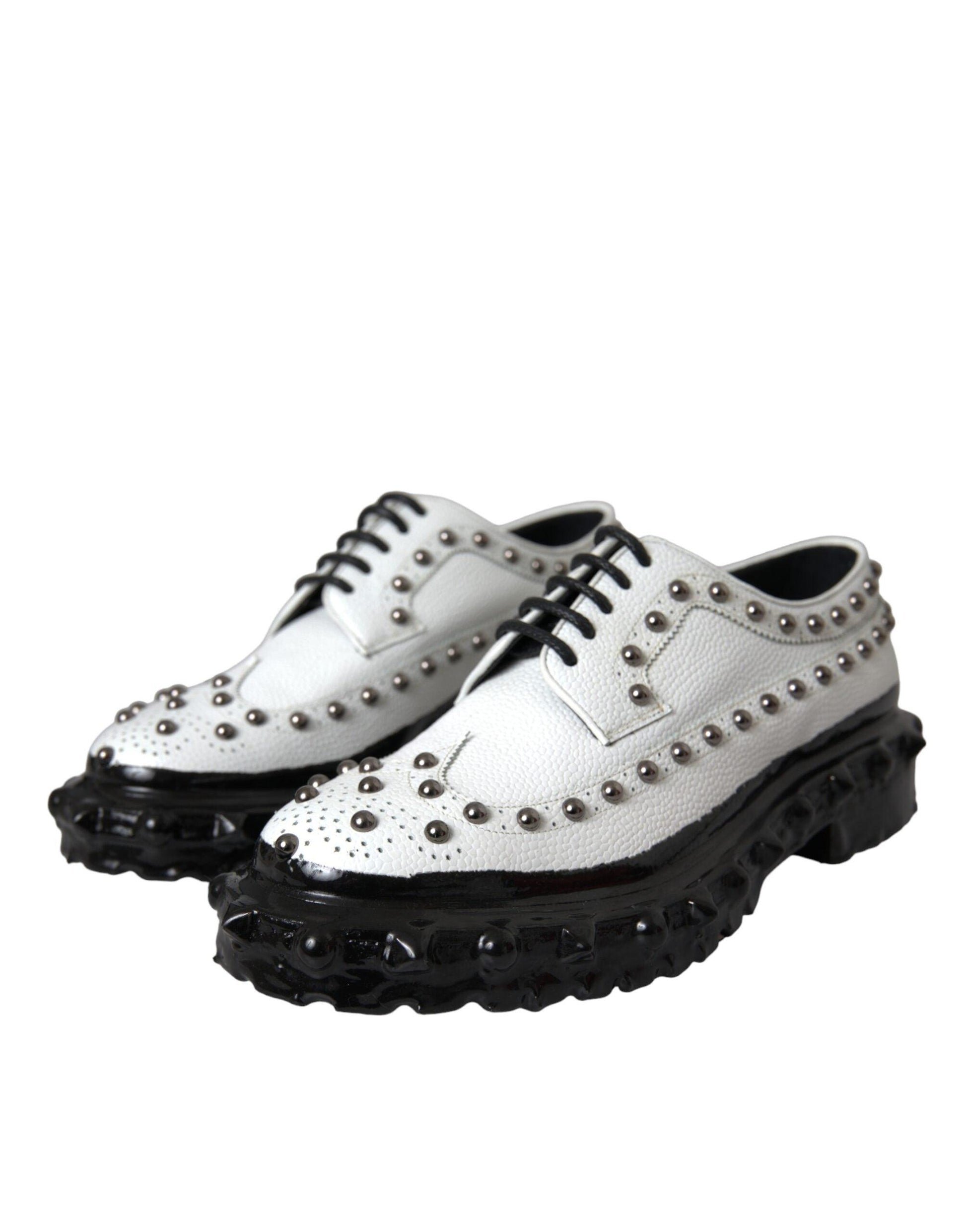 Dolce & Gabbana Black White Embellished Derby Formal Shoes - Arichezz.store