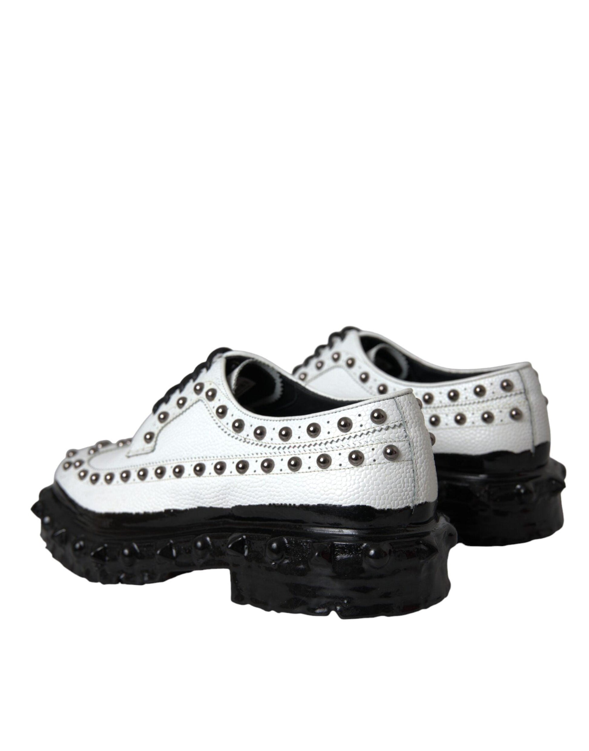 Dolce & Gabbana Black White Embellished Derby Formal Shoes - Arichezz.store