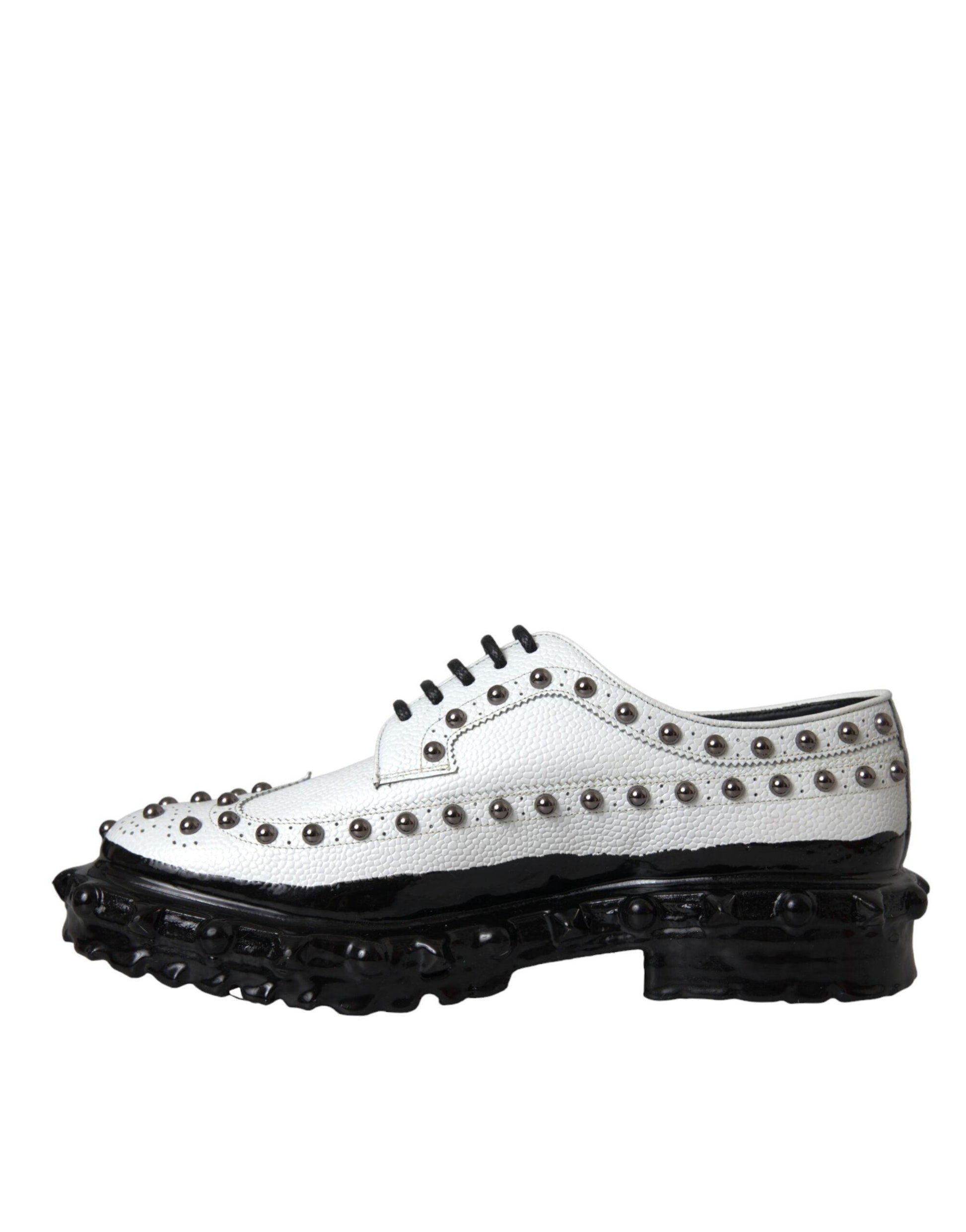 Dolce & Gabbana Black White Embellished Derby Formal Shoes - Arichezz.store