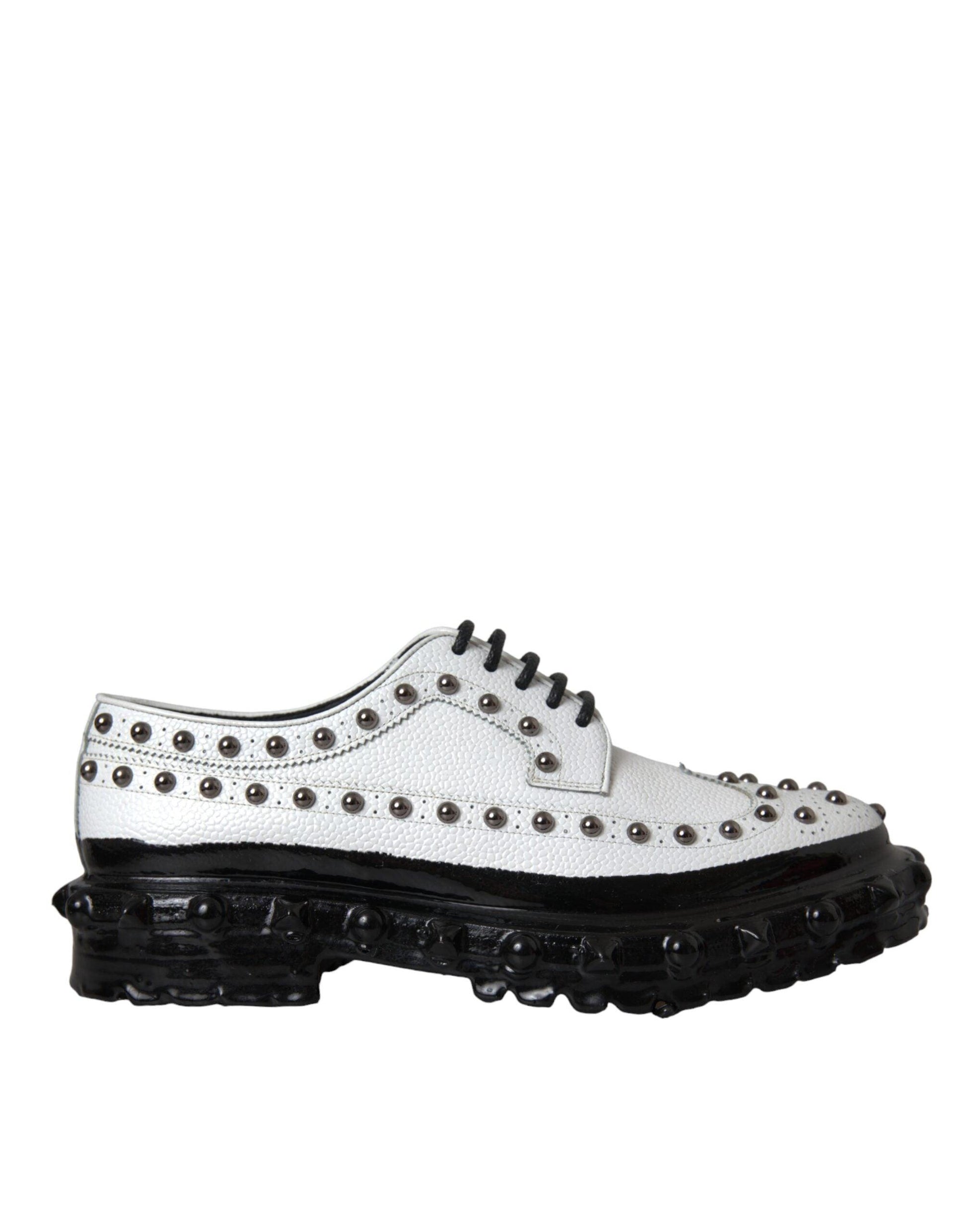 Dolce & Gabbana Black White Embellished Derby Formal Shoes - Arichezz.store