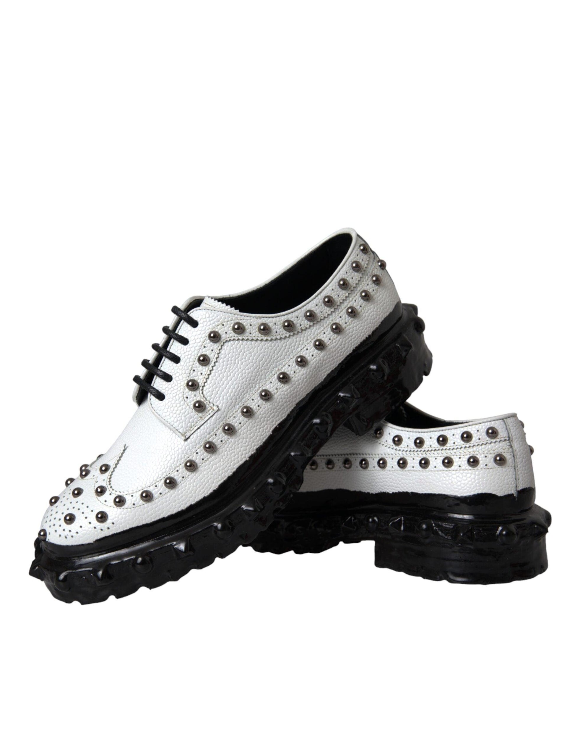 Dolce & Gabbana Black White Embellished Derby Formal Shoes - Arichezz.store