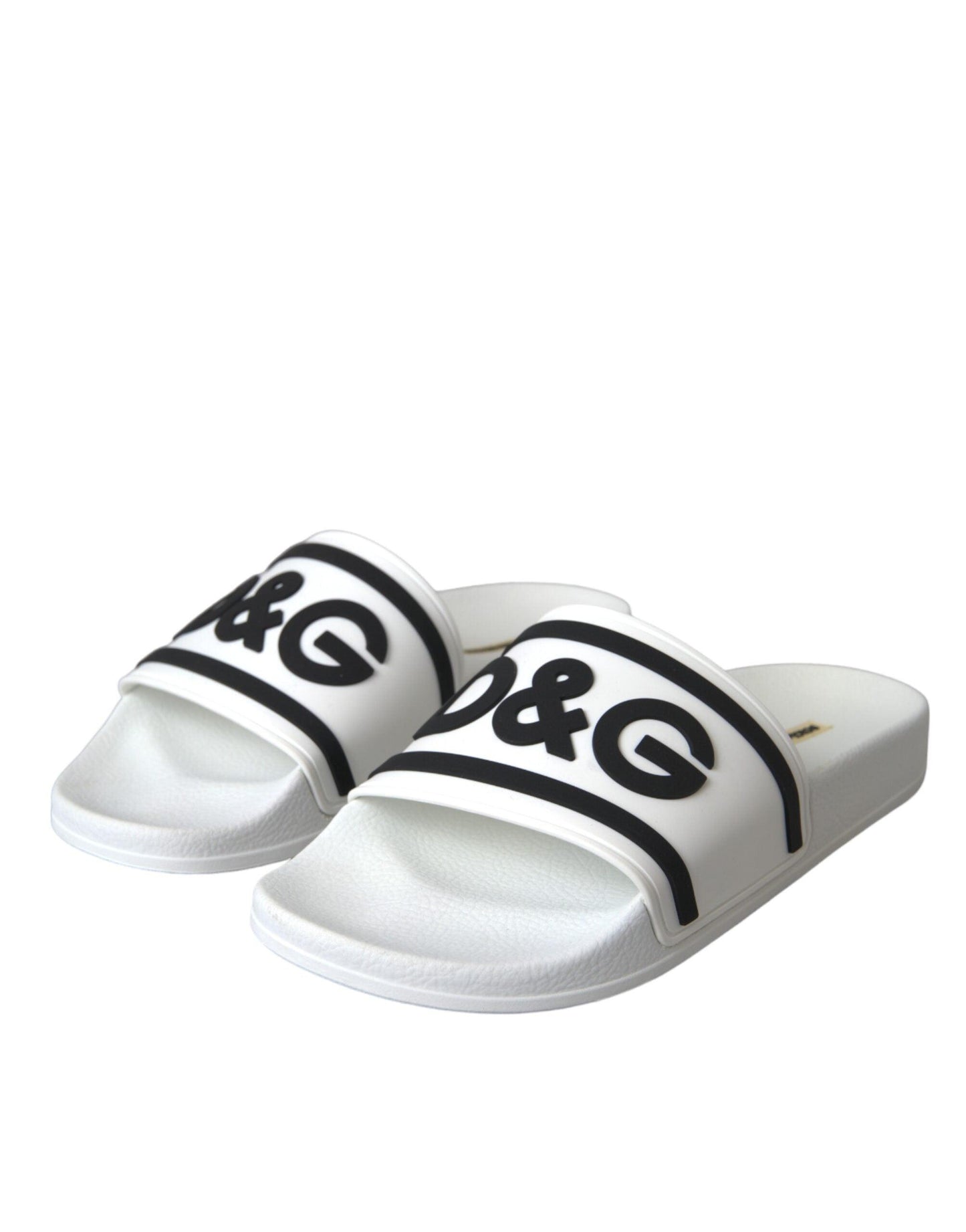 Dolce & Gabbana White Black Sandals Rubber Beachwear Shoes - Arichezz.store