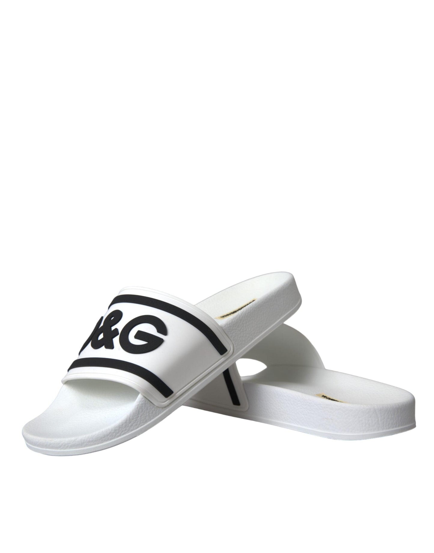 Dolce & Gabbana White Black Sandals Rubber Beachwear Shoes - Arichezz.store