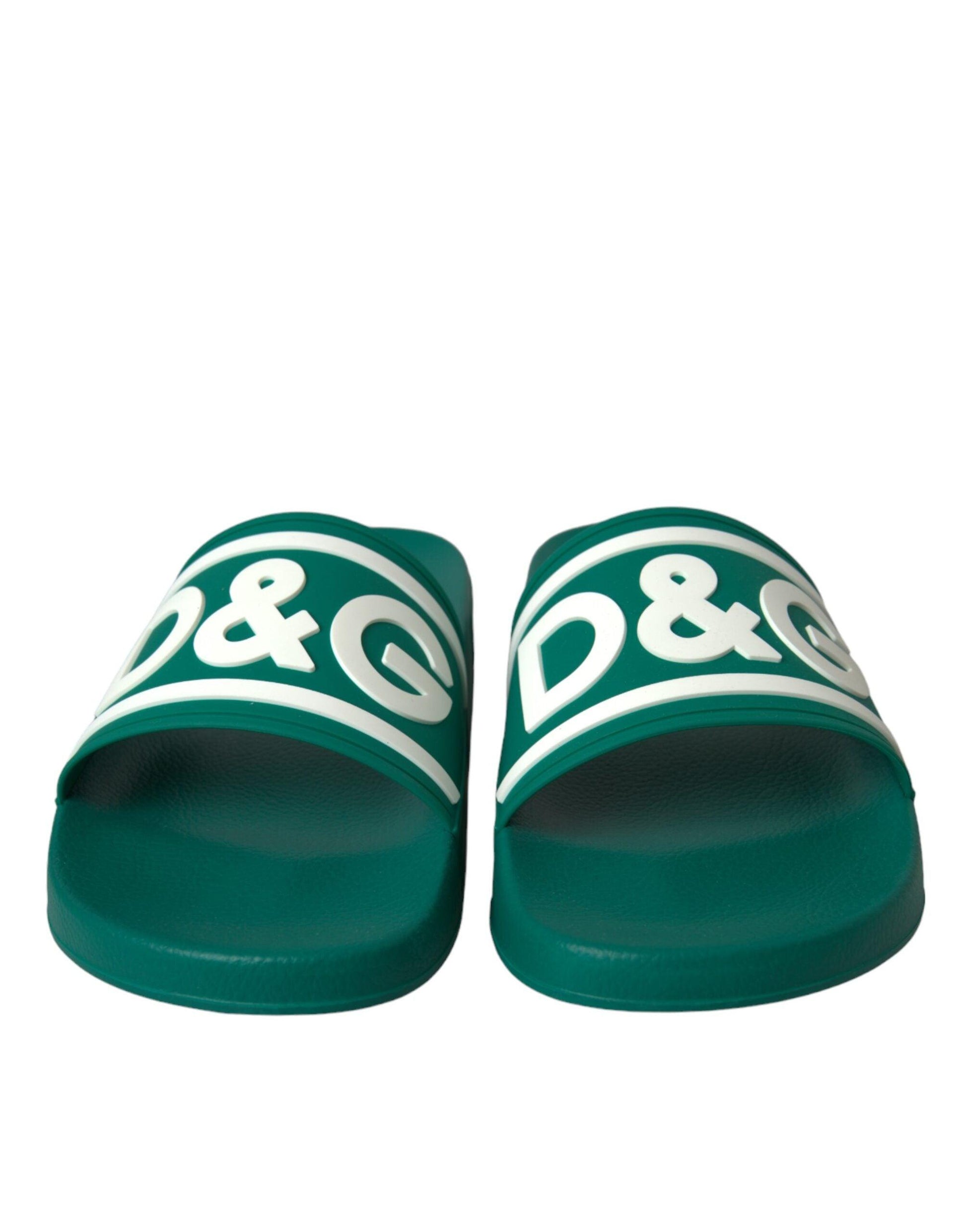 Dolce & Gabbana Green White Sandals Rubber Beachwear Shoes - Arichezz.store