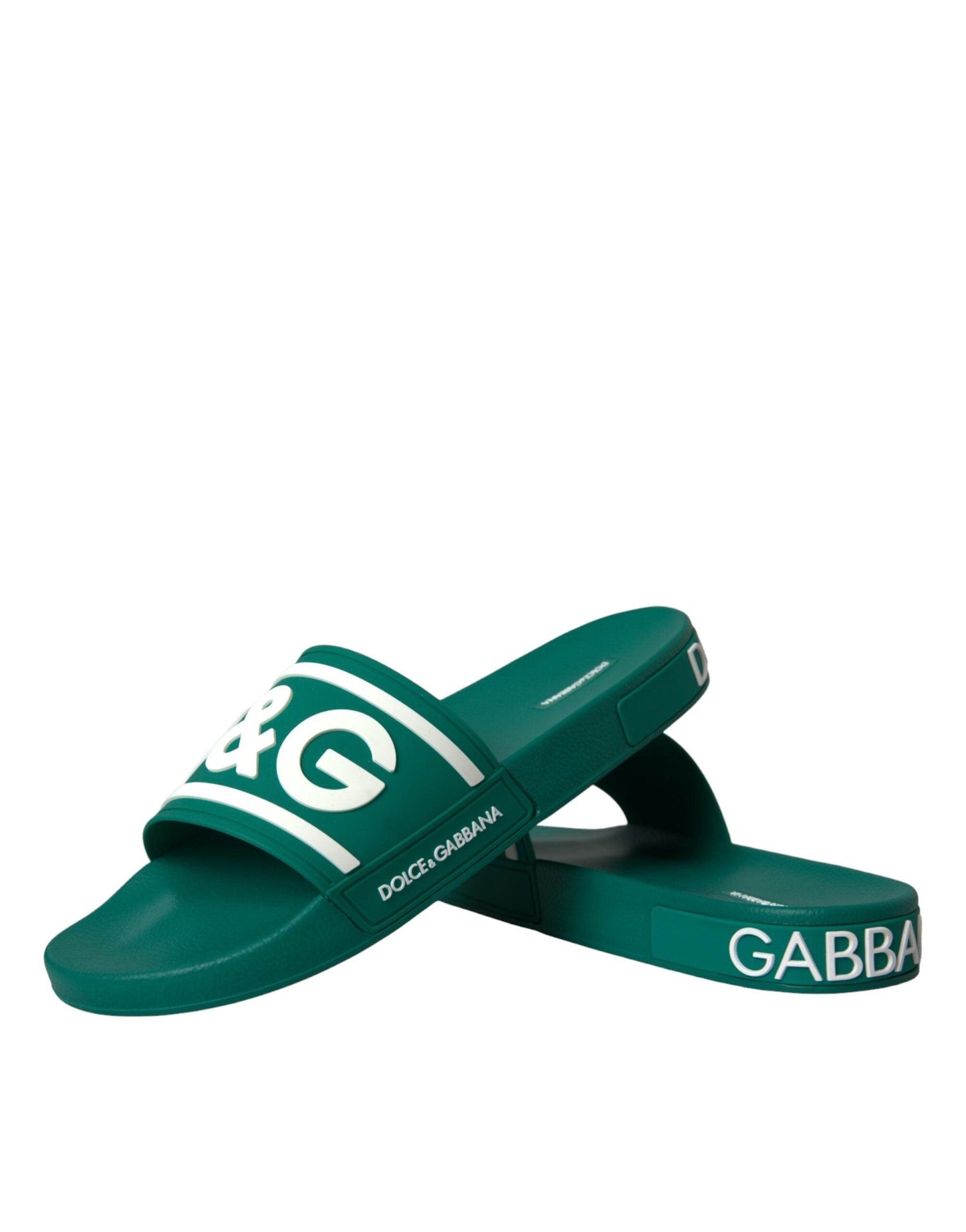 Dolce & Gabbana Green White Sandals Rubber Beachwear Shoes - Arichezz.store