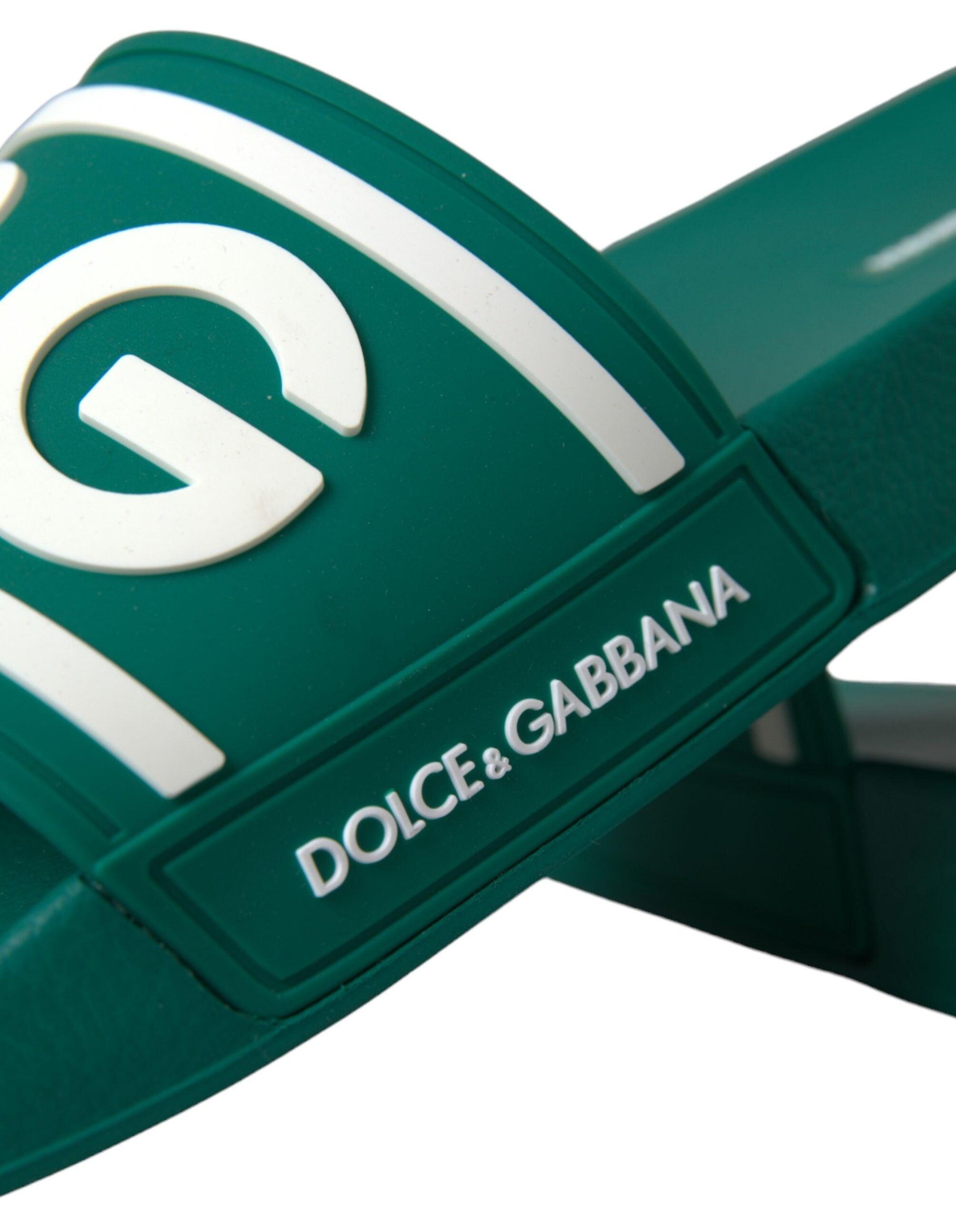 Dolce & Gabbana Green White Sandals Rubber Beachwear Shoes - Arichezz.store