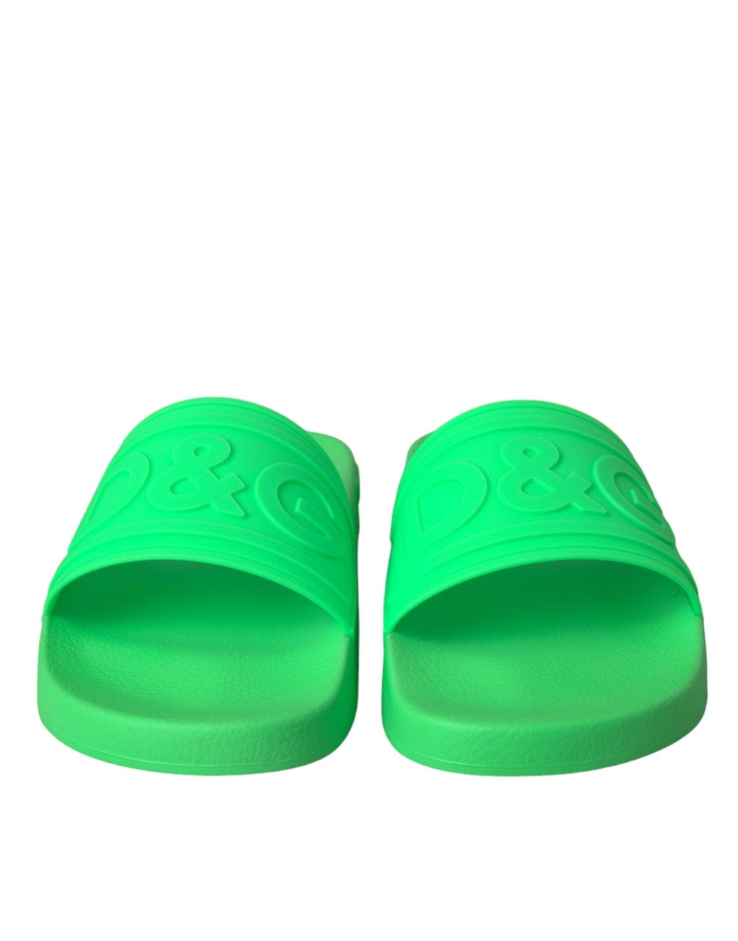 Dolce & Gabbana Green Leather Slides Sandals Beachwear Shoes - Arichezz.store