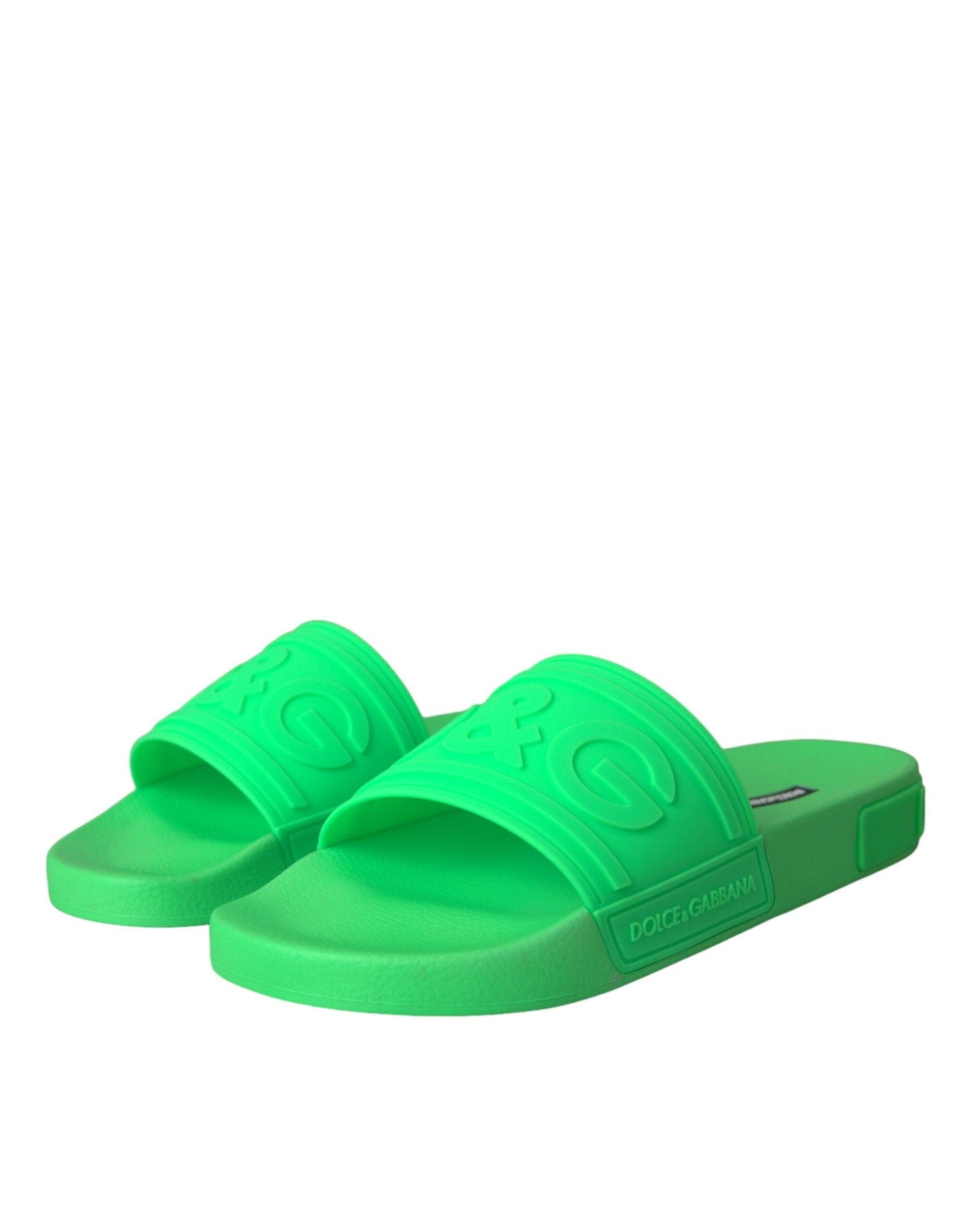 Dolce & Gabbana Green Leather Slides Sandals Beachwear Shoes - Arichezz.store