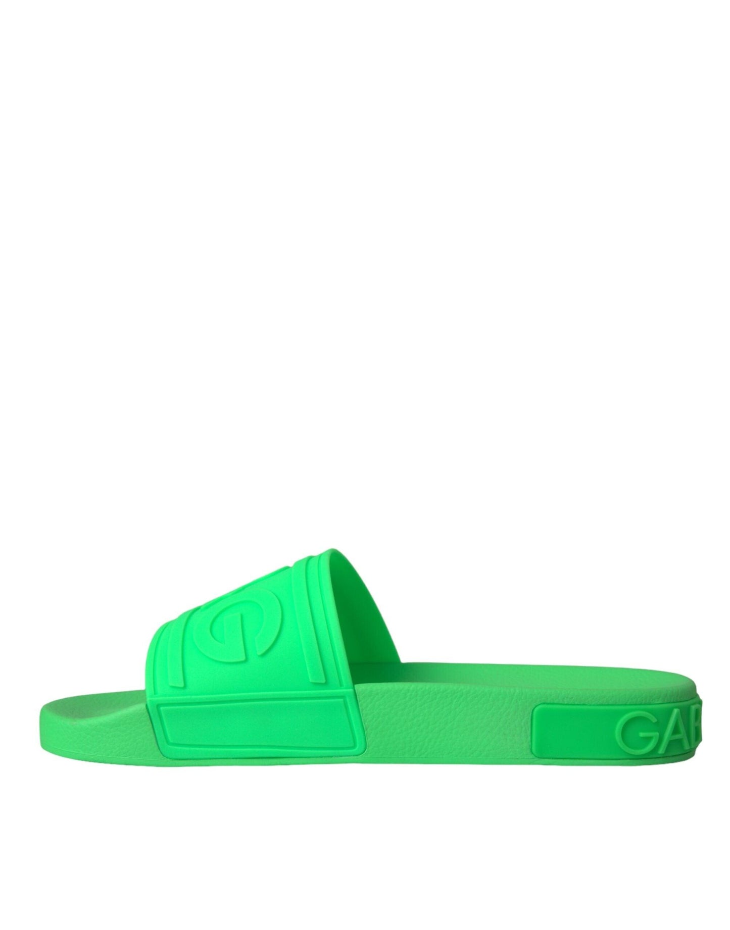 Dolce & Gabbana Green Leather Slides Sandals Beachwear Shoes - Arichezz.store