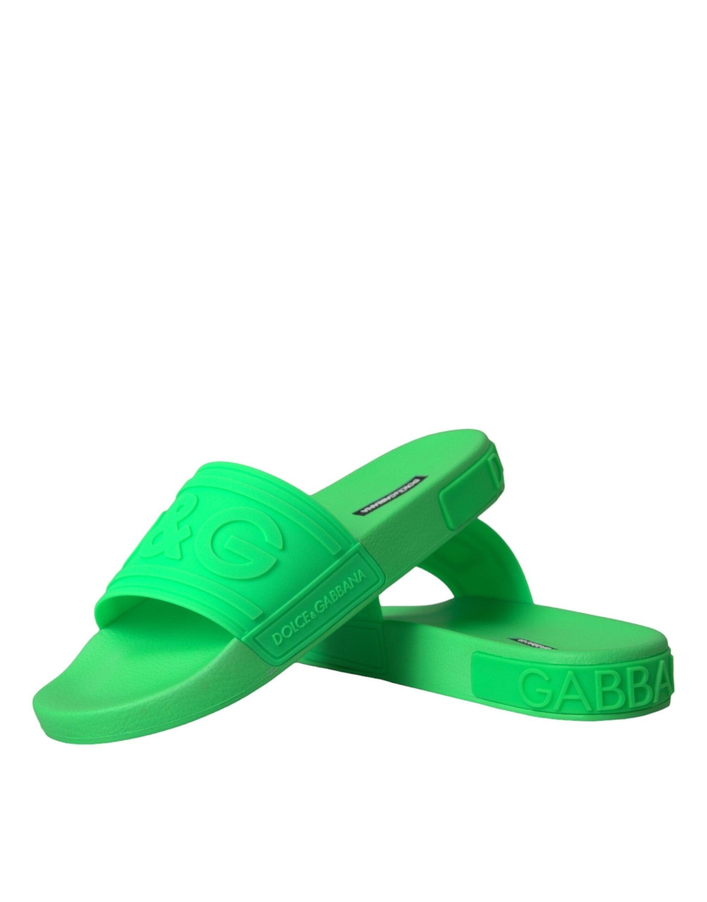 Dolce & Gabbana Green Leather Slides Sandals Beachwear Shoes - Arichezz.store