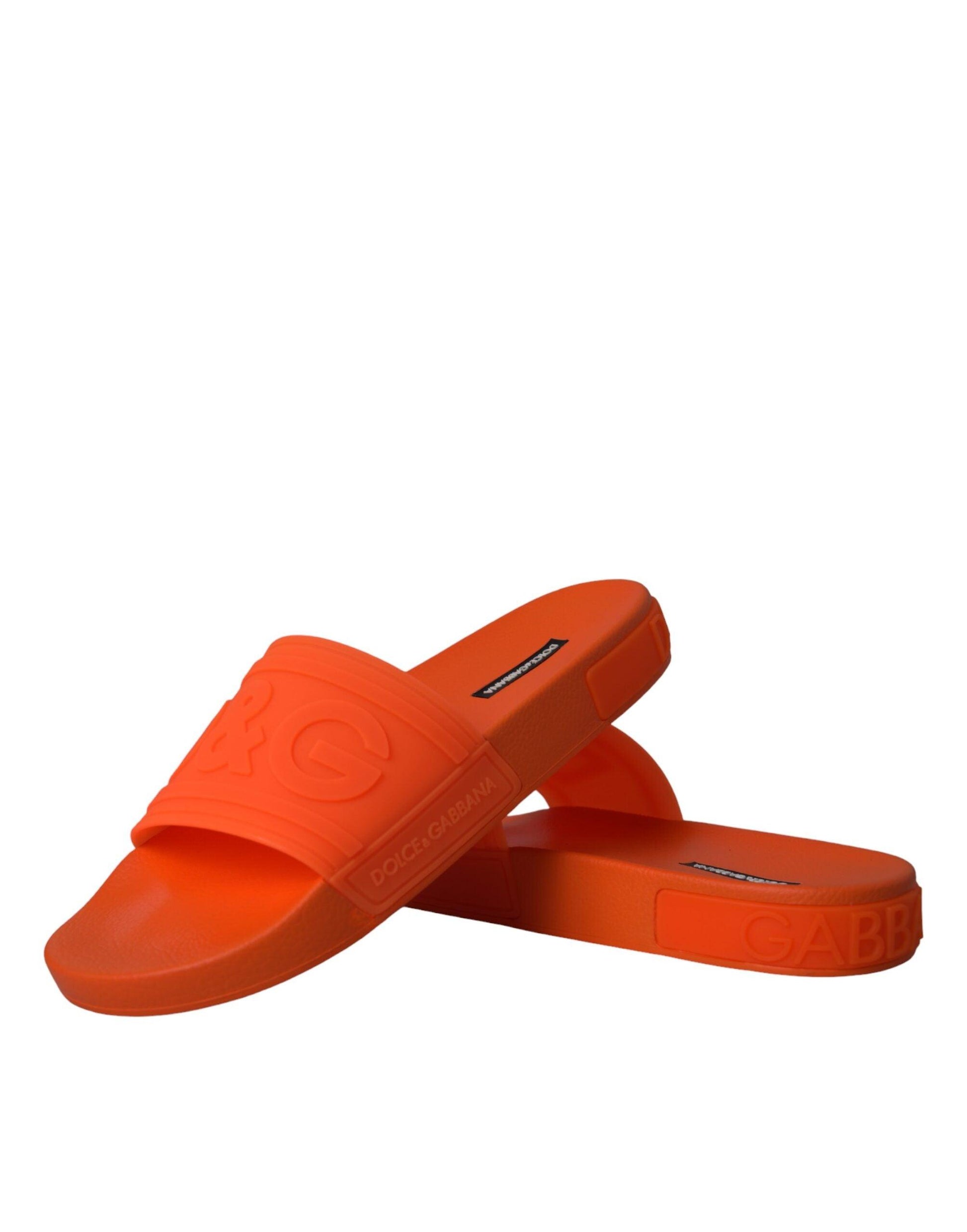 Dolce & Gabbana Orange Rubber Slides Sandals Beachwear Shoes - Arichezz.store