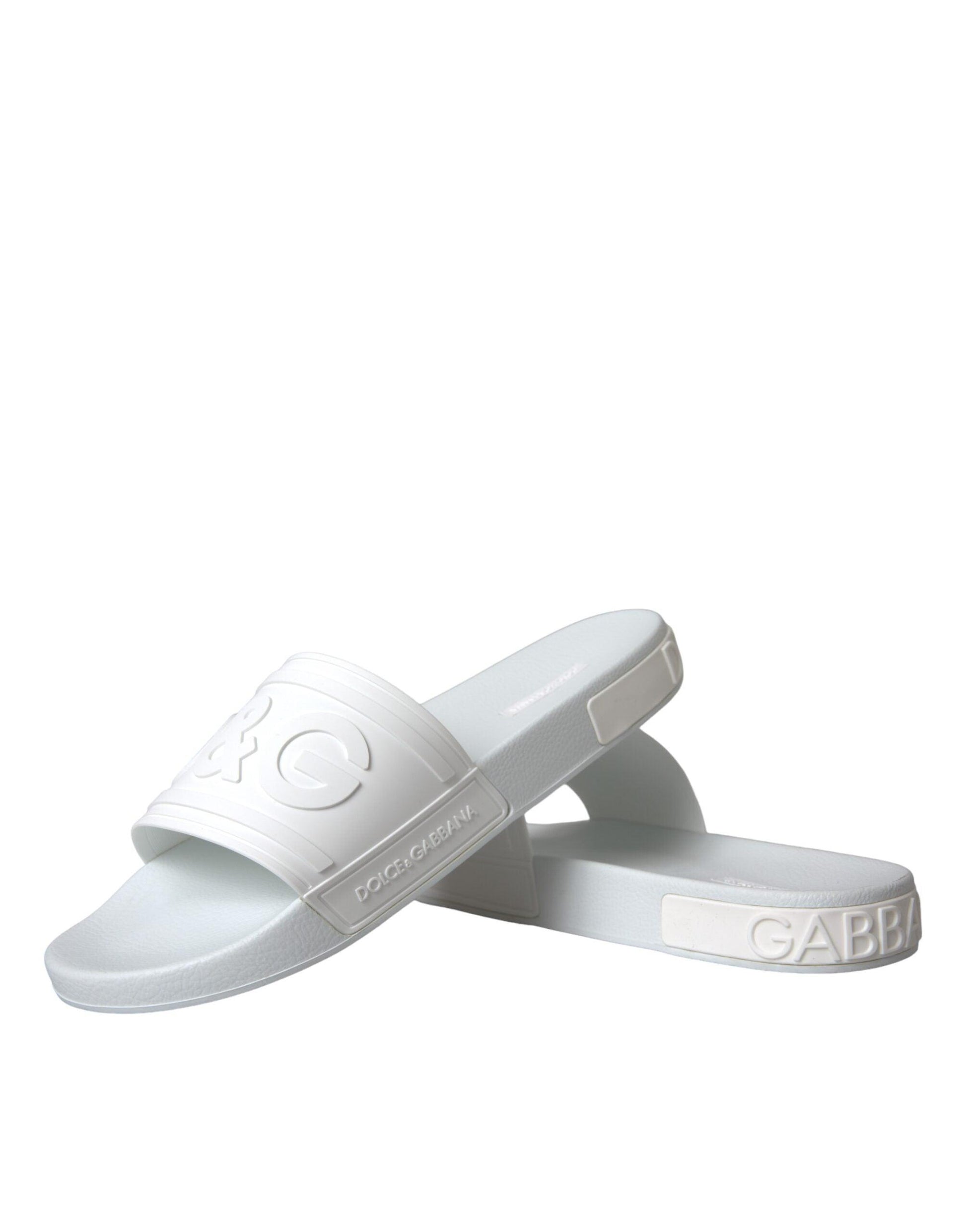 Dolce & Gabbana White Rubber Slides Sandals Beachwear Shoes - Arichezz.store