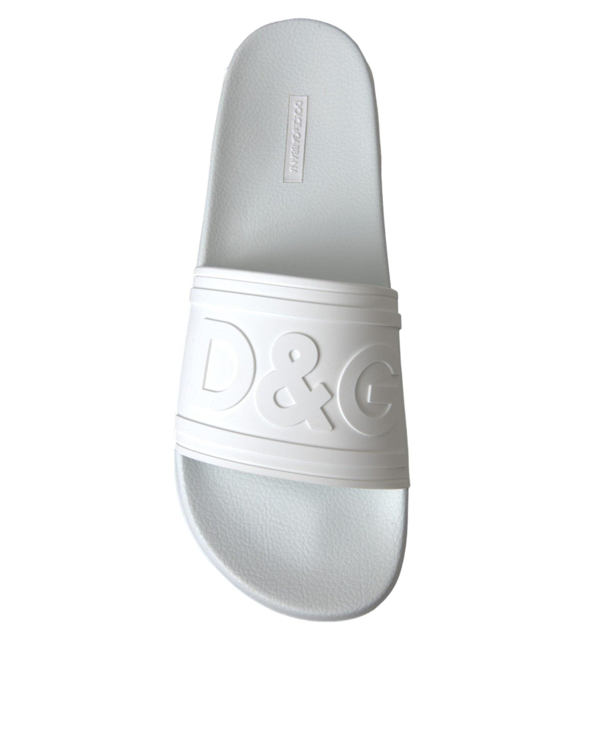 Dolce & Gabbana White Rubber Slides Sandals Beachwear Shoes - Arichezz.store