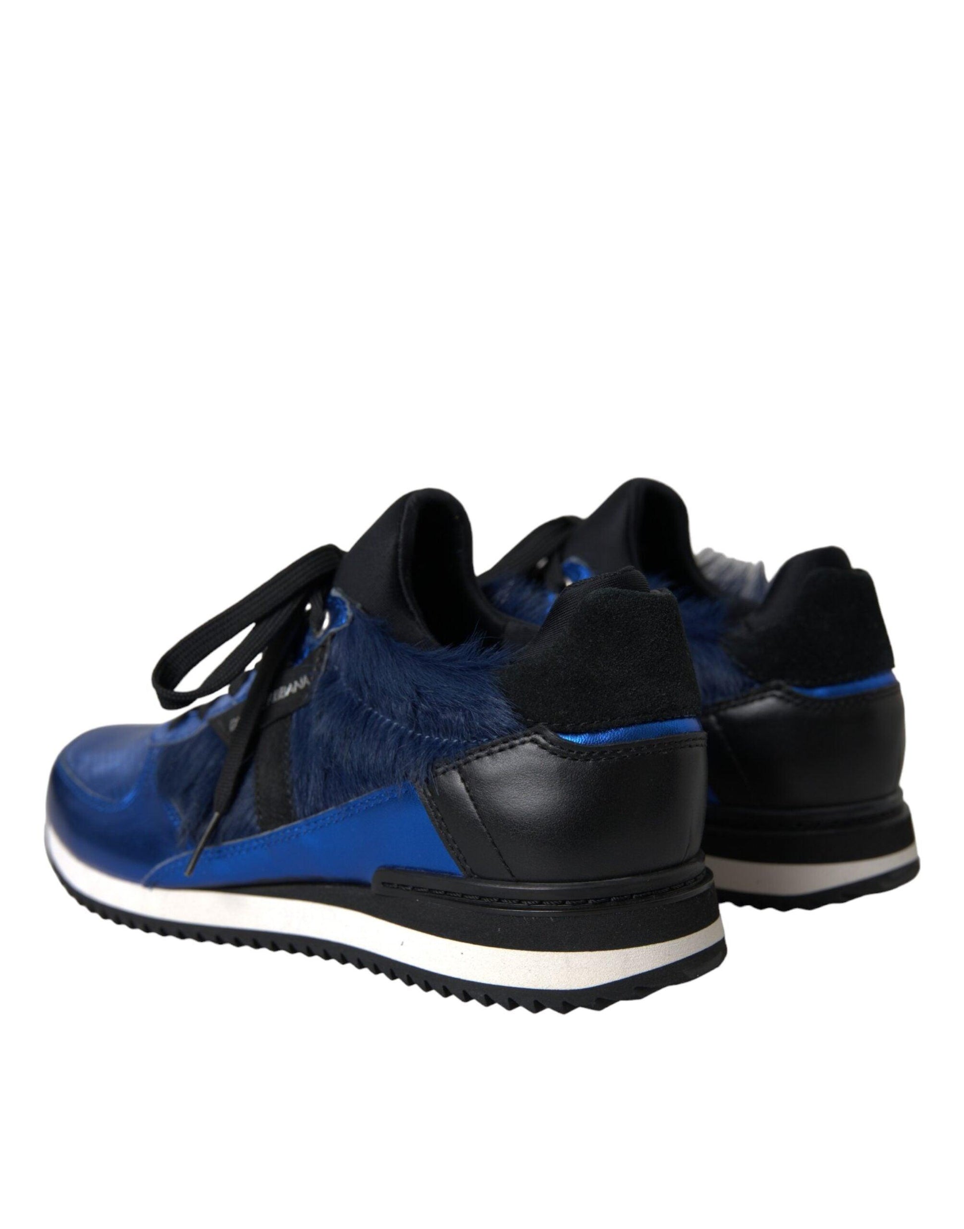 Dolce & Gabbana Blue Black Calf Hair Leather Sneakers Shoes - Arichezz.store