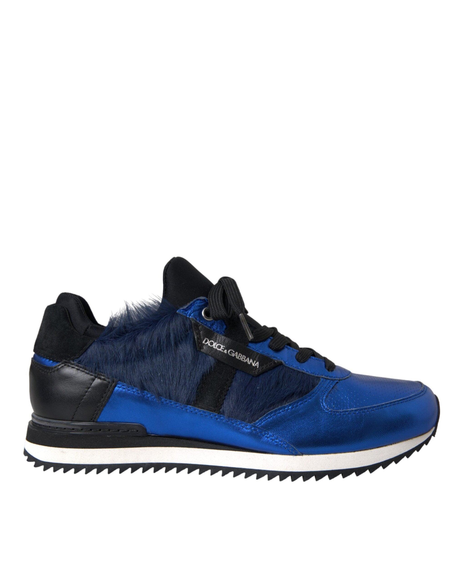 Dolce & Gabbana Blue Black Calf Hair Leather Sneakers Shoes - Arichezz.store