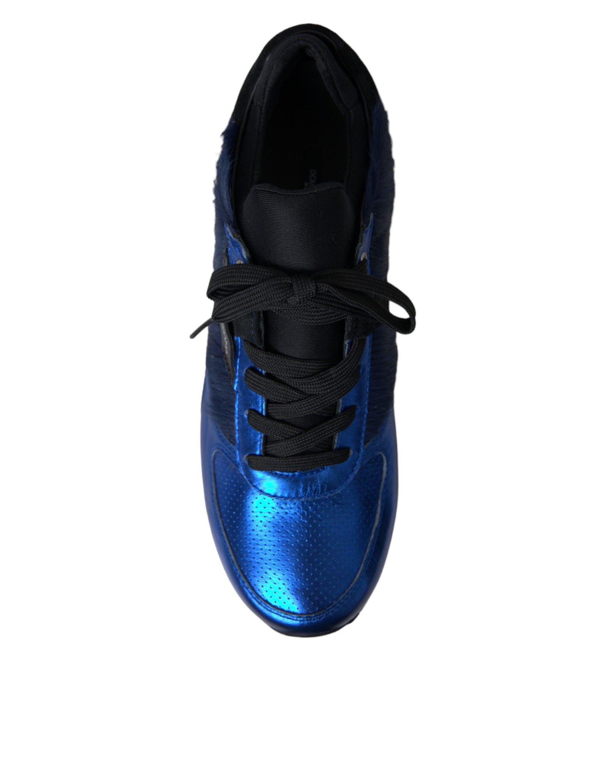 Dolce & Gabbana Blue Black Calf Hair Leather Sneakers Shoes - Arichezz.store