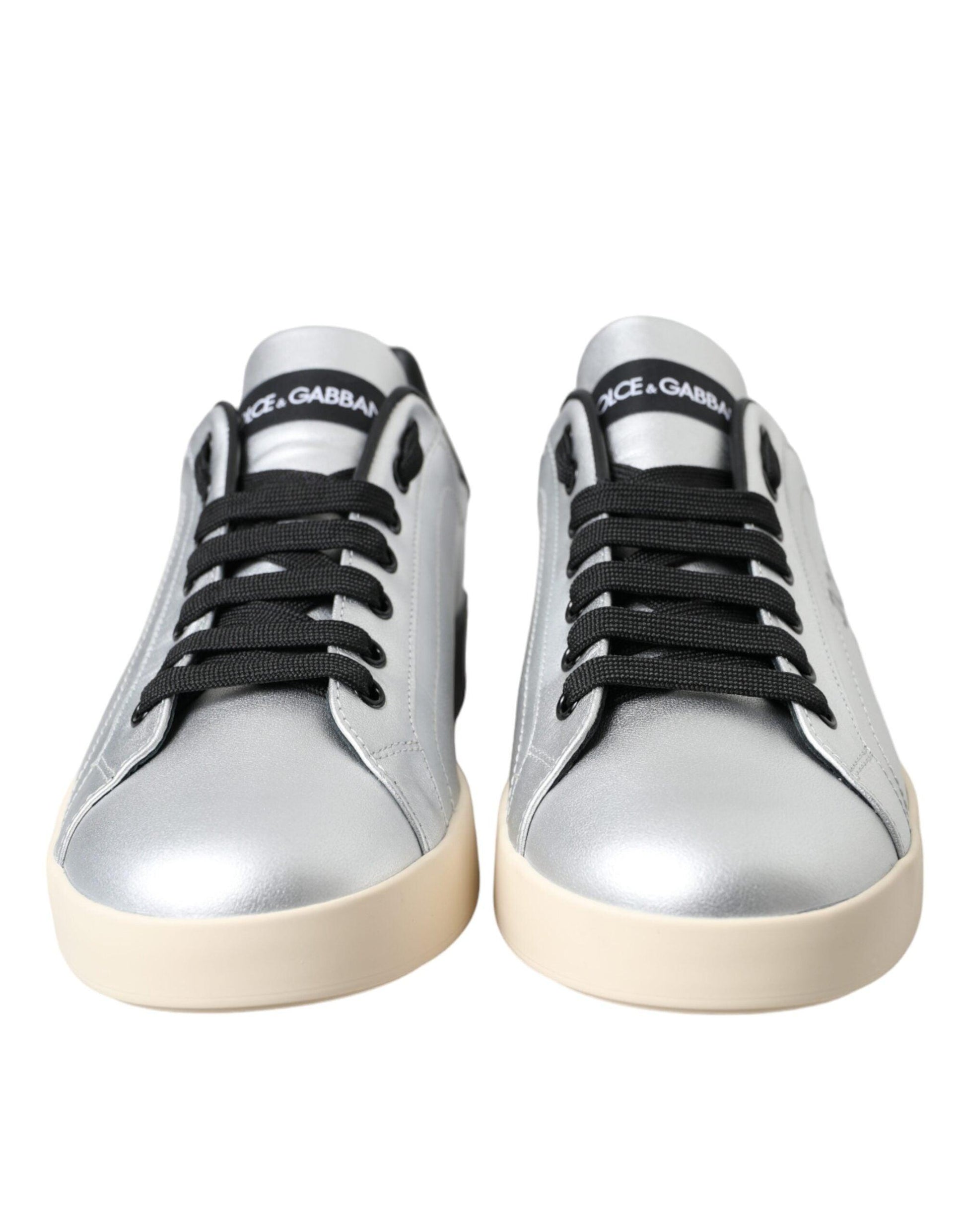 Dolce & Gabbana Silver Portofino Calf Leather Sneakers Men Shoes - Arichezz.store