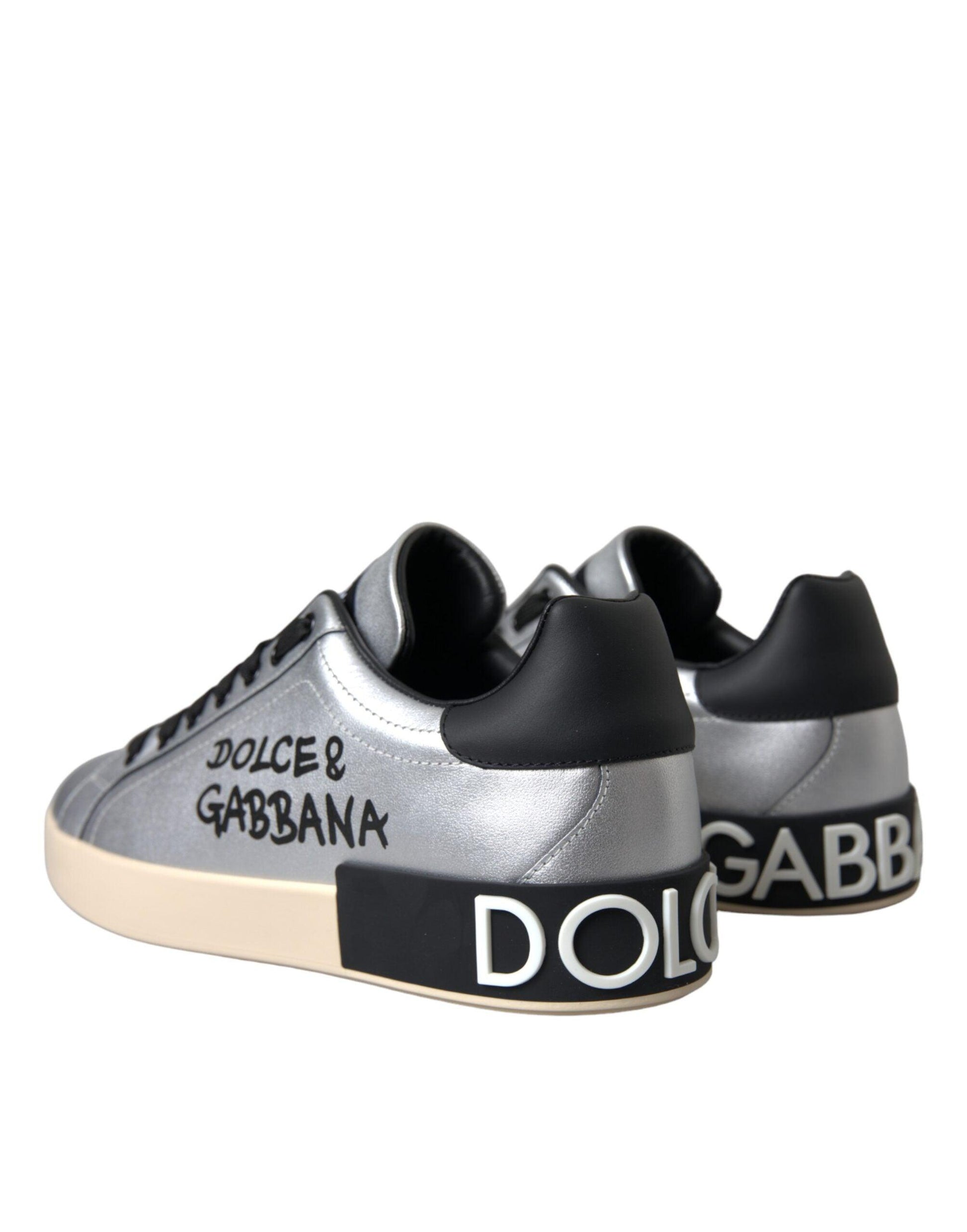 Dolce & Gabbana Silver Portofino Calf Leather Sneakers Men Shoes - Arichezz.store