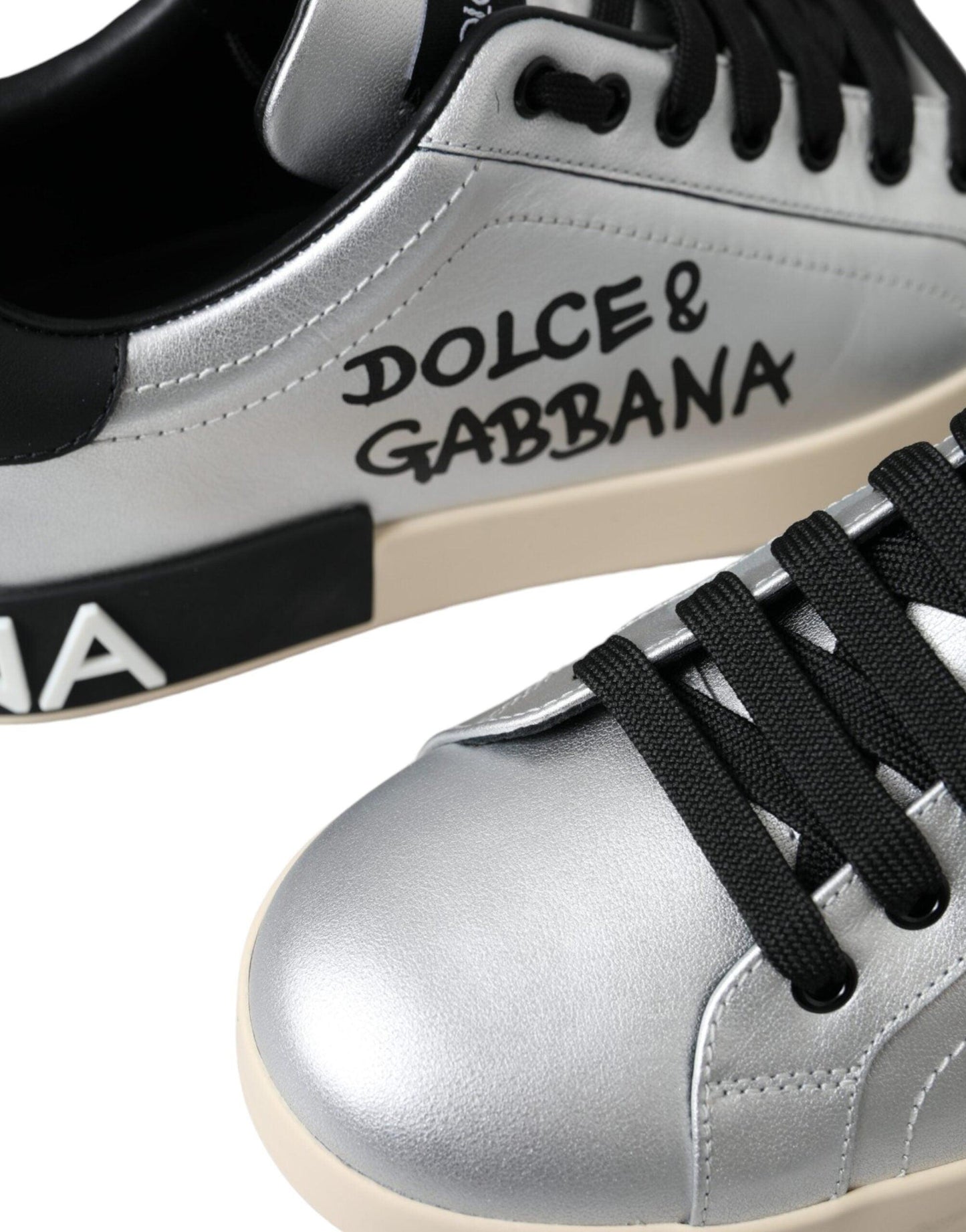 Dolce & Gabbana Silver Portofino Calf Leather Sneakers Men Shoes - Arichezz.store