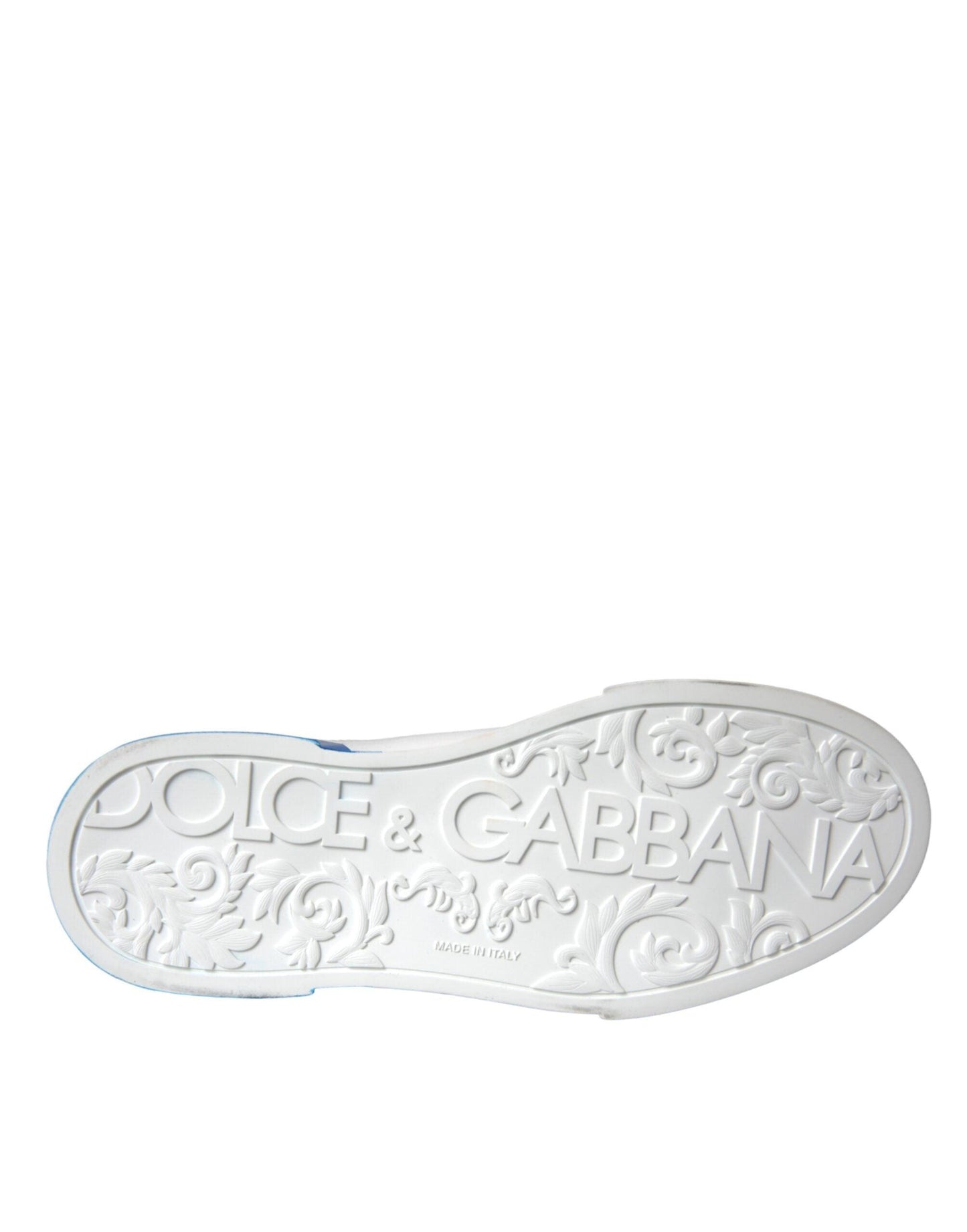 Dolce & Gabbana White Blue Leather Logo Low Top Sneakers Shoes - Arichezz.store