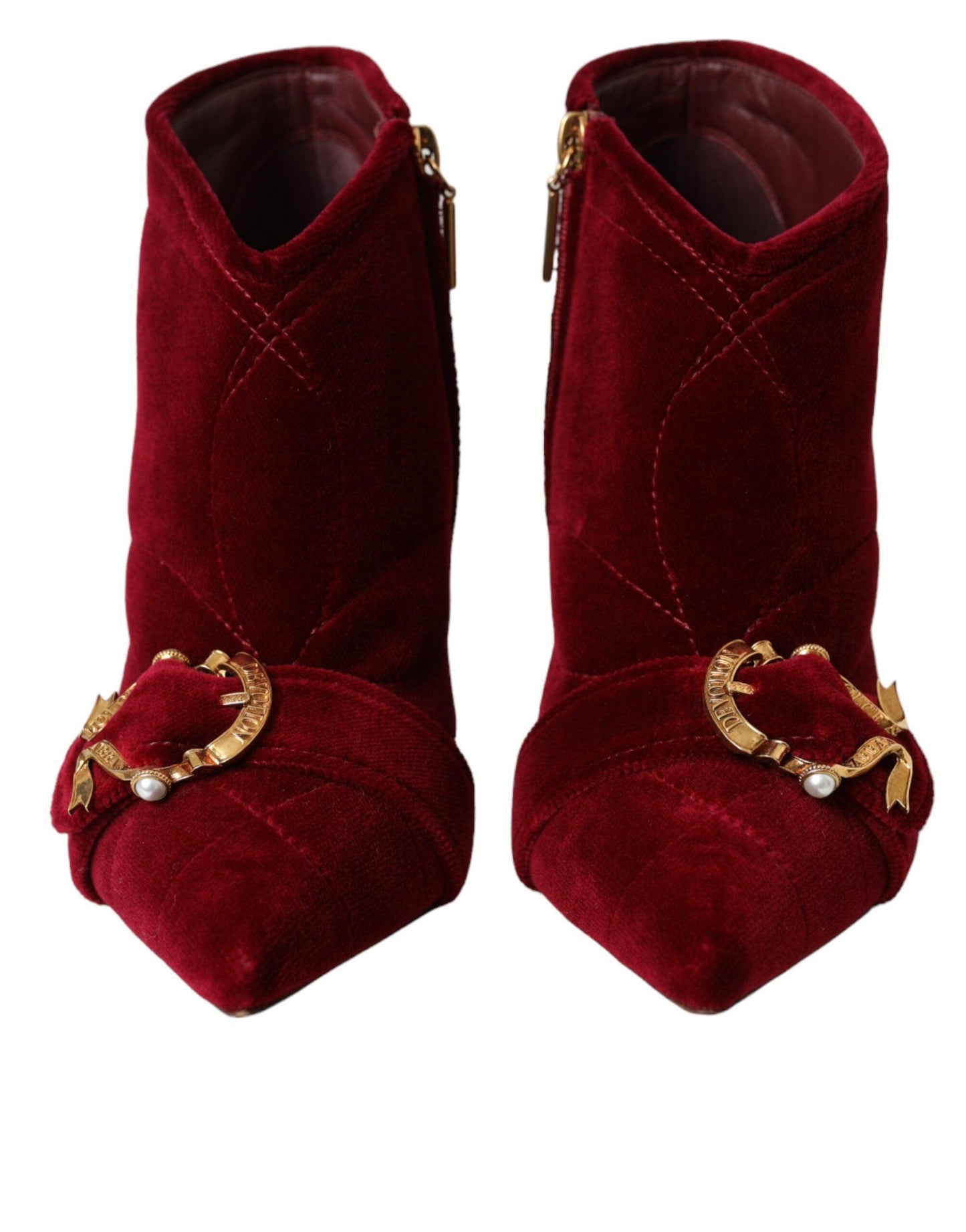 Dolce & Gabbana Dark Red Velvet Devotion Buckle Boots Shoes - Arichezz.store