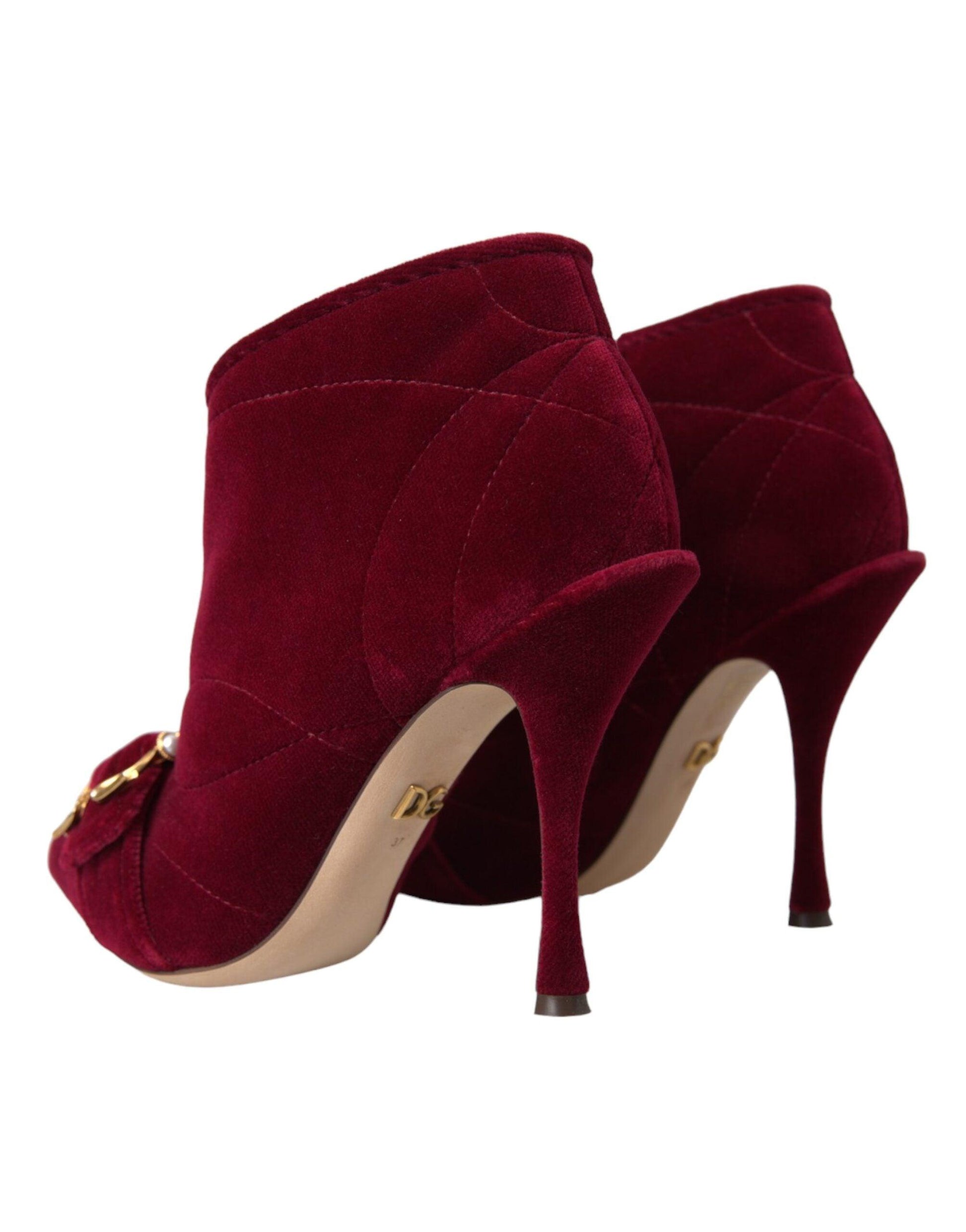 Dolce & Gabbana Dark Red Velvet Devotion Buckle Boots Shoes - Arichezz.store