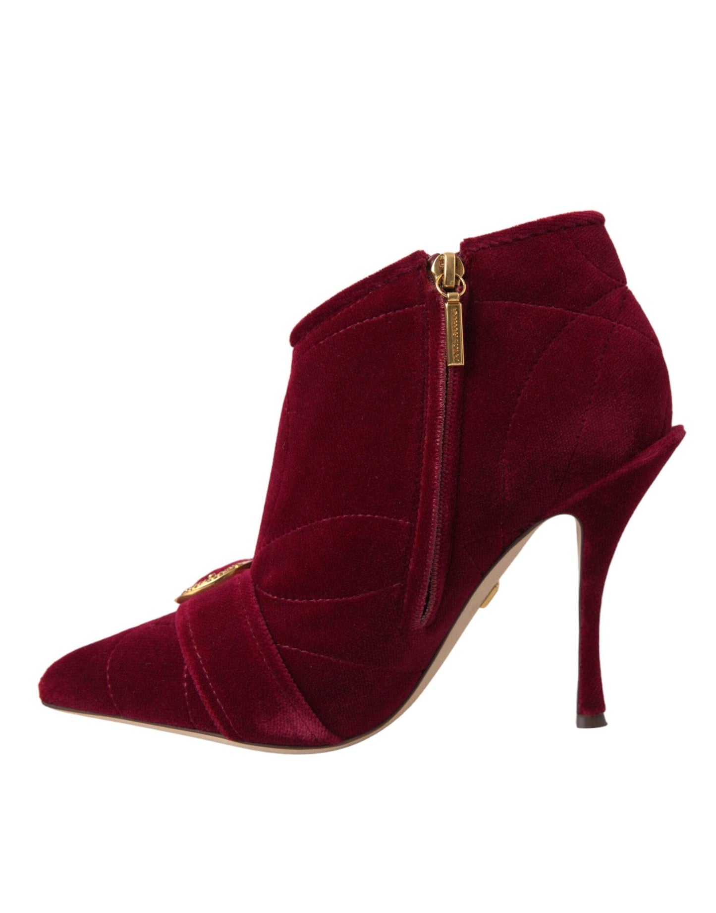 Dolce & Gabbana Dark Red Velvet Devotion Buckle Boots Shoes - Arichezz.store